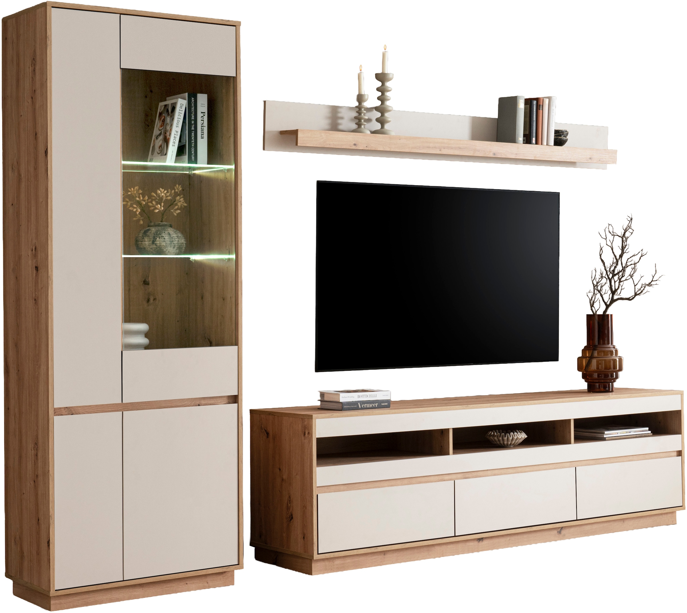 Home affaire Wohnwand »Sonora, moderne Anbauwand, Komplettset in Kaschmir/Eiche« Komplett-Set, 3 Stk. tlg.