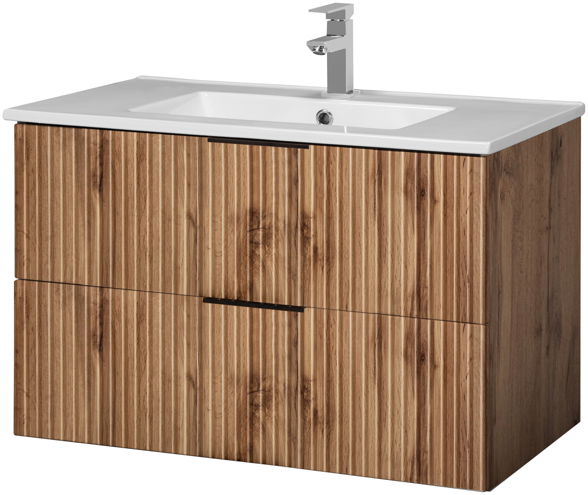welltime Waschtisch »Trento Badezimmerschrank mit Becken« Badmöbel in Breite 80 cm  , Waschplatz mit 2 Schubladen , Badschrank