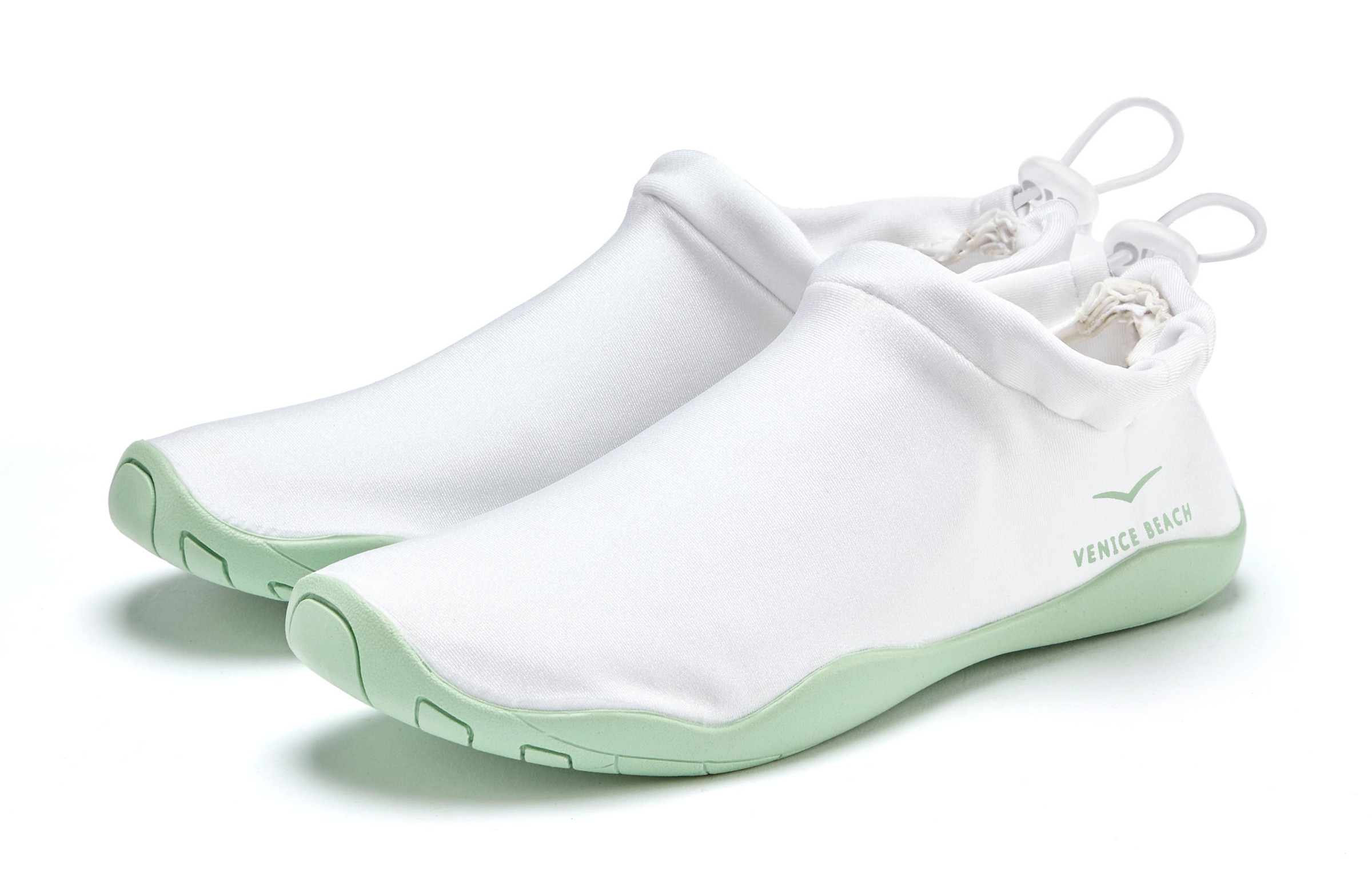 Aquaschuh VENICE BEACH "Badelatsche, Badeschuhe, Badeschlappe, Wasserschuh, leichter Slipper", Damen, Gr. 36, grün (weiß, mintgrün), Obermaterial: 80% Neopren, 20% Textilmaterial. Decksohle: 100% Textilmaterial. Futter: 100% Textilmaterial. Laufsohle: 100