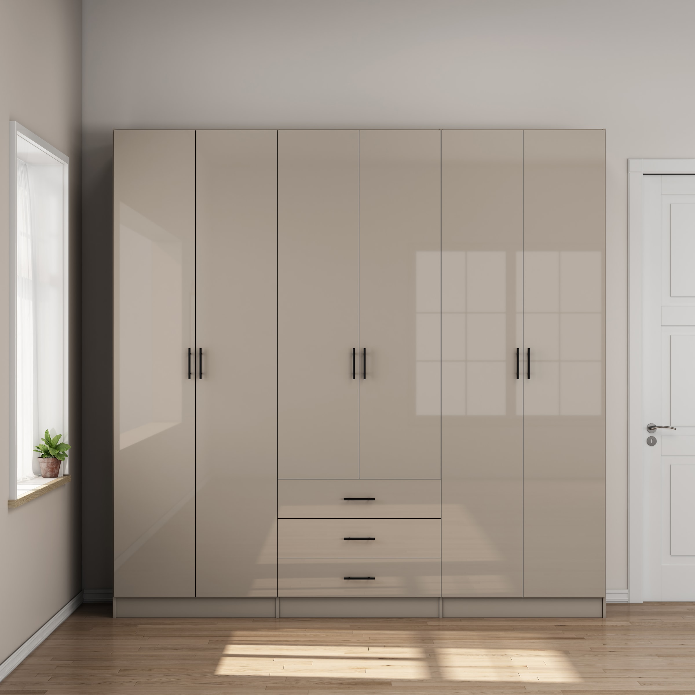 OTTO home Kleiderschrank "Trento Schlafzimmerschrank Garderobe hochglanz" in 2 unterschiedlichen Schrankhöhen wählbar, Schrank mit 6 Türen und 3 Schubladen, hochglanz Fronten, Höhe 2,39m