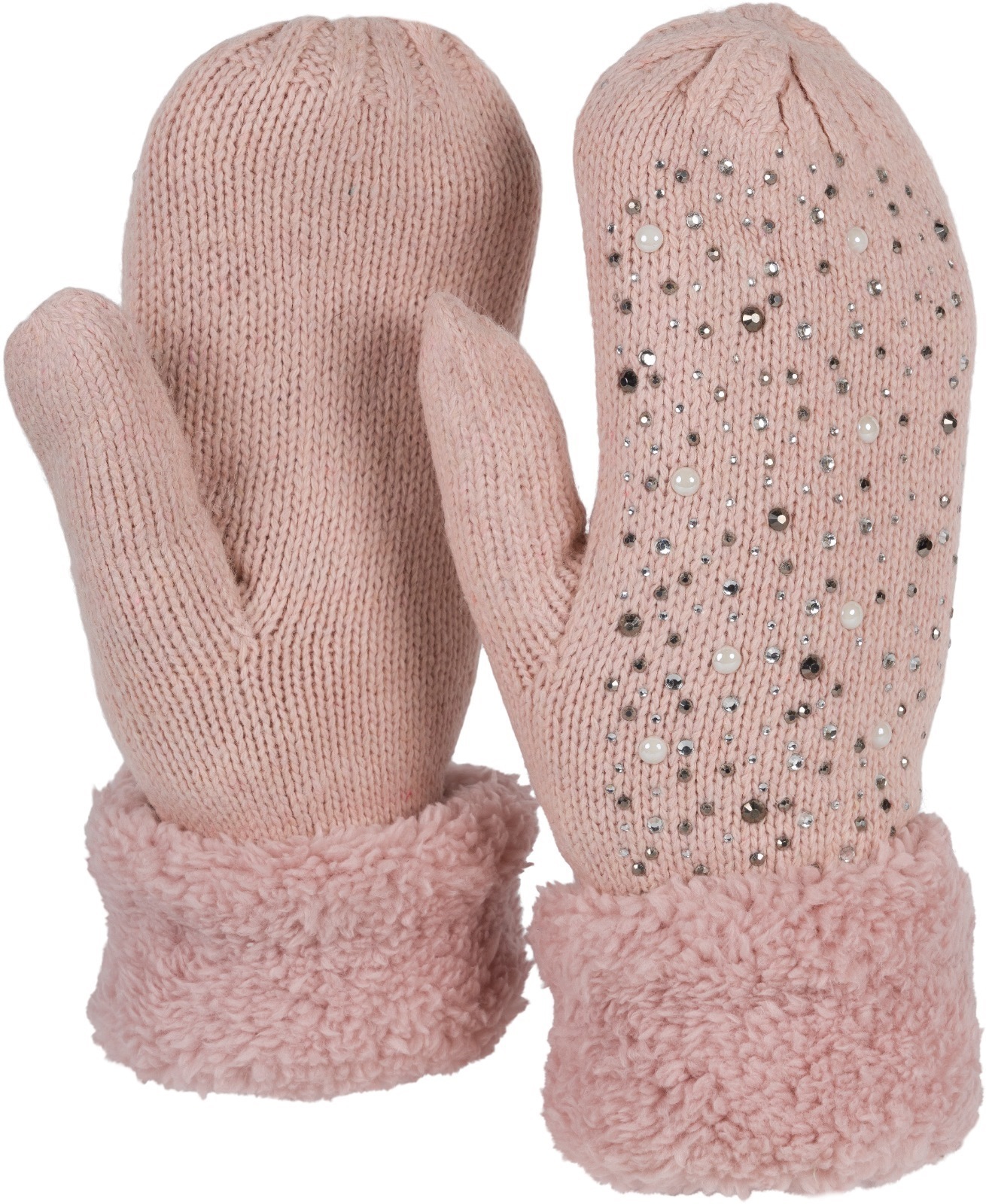 styleBREAKER Fäustlinge "Strickhandschuhe Fäustlinge mit Strass und Perlen" 2 Stk.