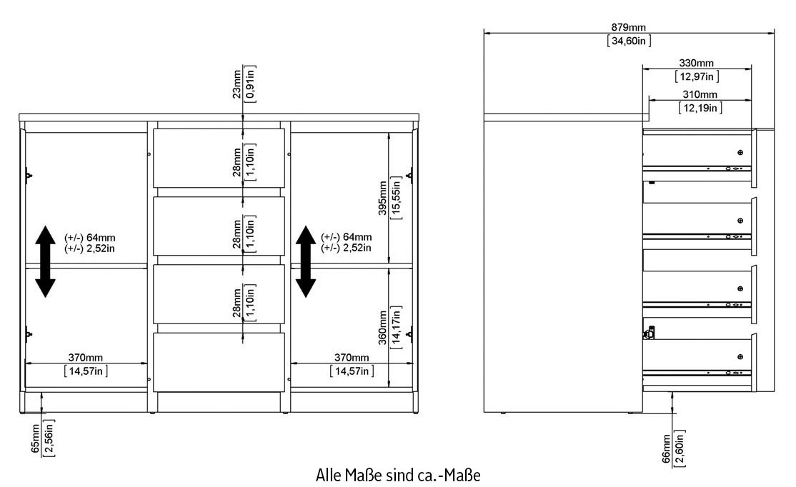 INOSIGN Kommode »Naia«, abgerundeten Schubladenkanten auf Metallgleiter, Breite 120,6 cm