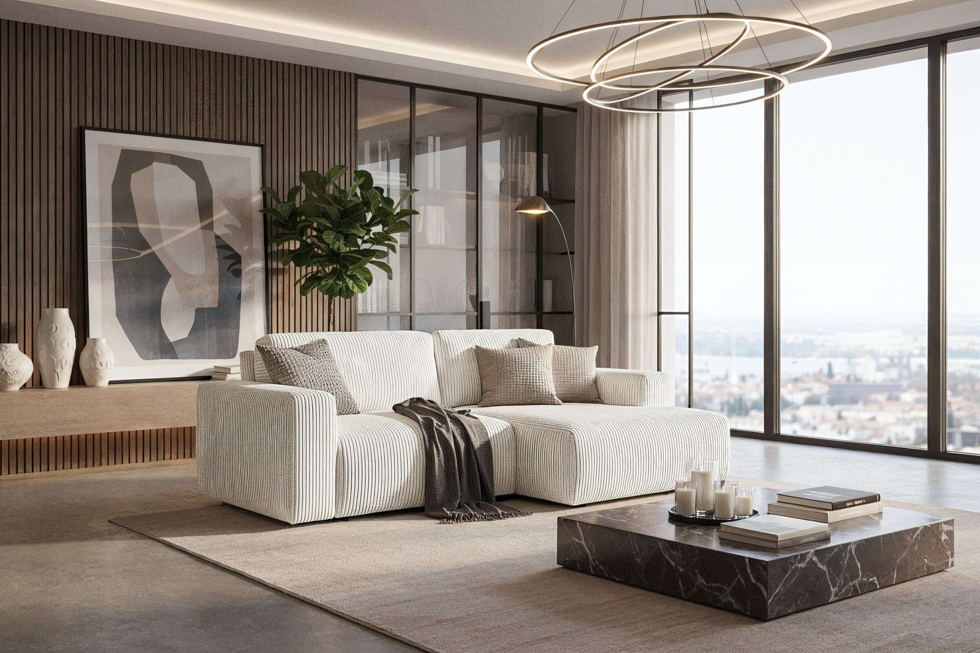 Home affaire Schlafsofa "Noord Schlafecksofa, Breite 250 cm" Cord, Struktur, Webstoff, mit Wellenunterfederung, Massivholzrahmen