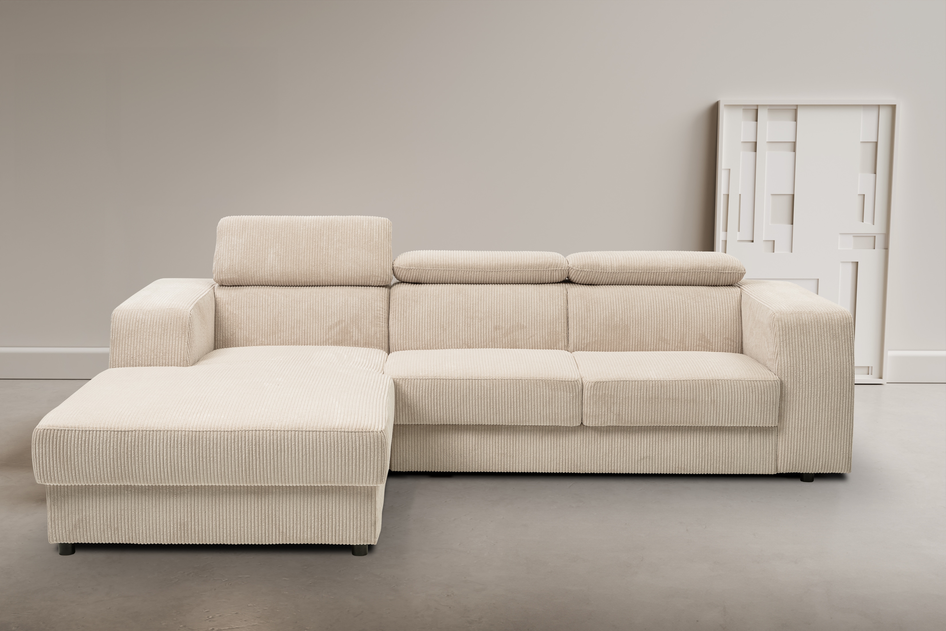 WERK2 Ecksofa "Cherry 270 x 192 cm modern und bequem" Cord, L-Form, XXL, Schlaffunktion, Bettkasten