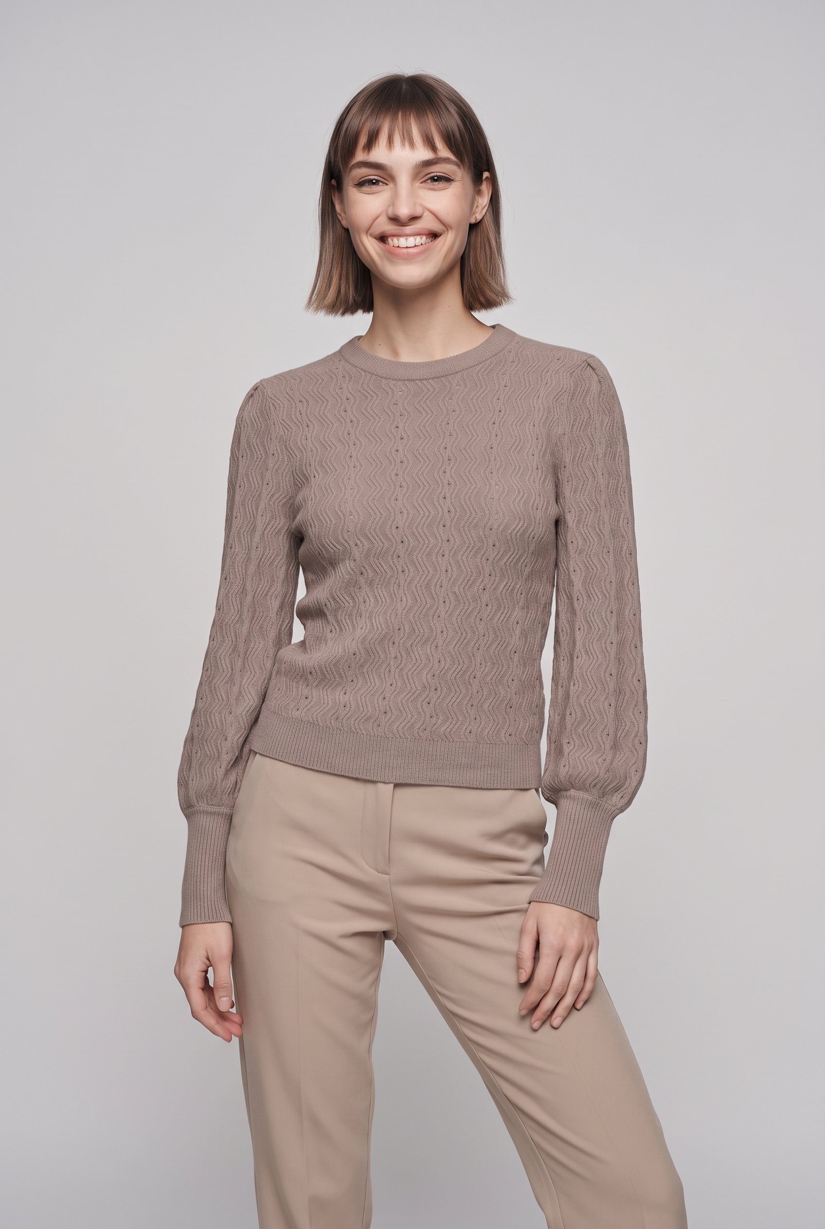 ONLY Rundhalspullover »ONLKATIA LS STRUC PUFF ONECK CC KNT« Materialmix, regular fit