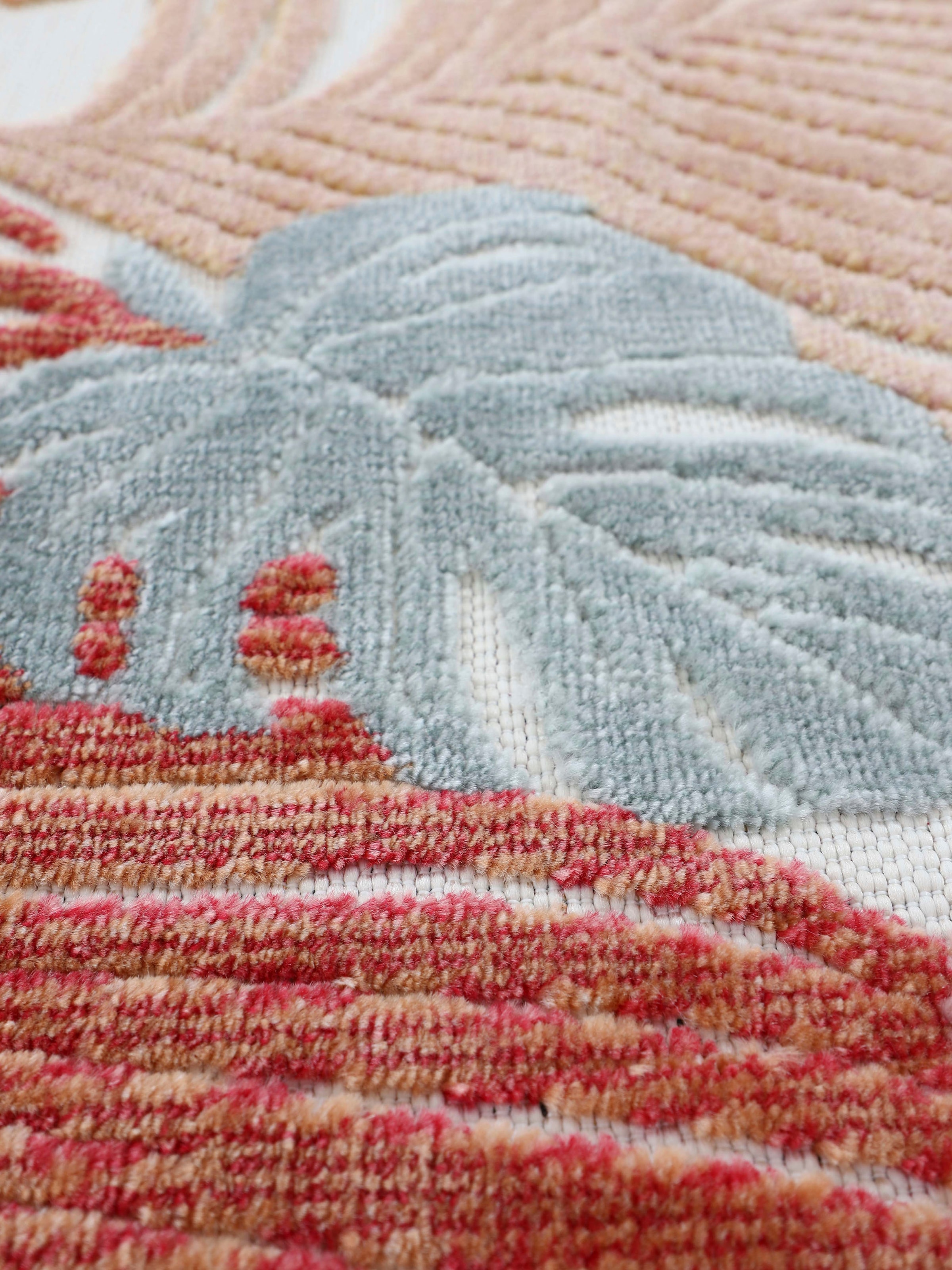 carpetfine Teppich »Deja 104«, rechteckig, 4 mm Höhe, robustes Flachgewebe, Motiv- Floral Palmenblätter, Hoch-Tief Effekt