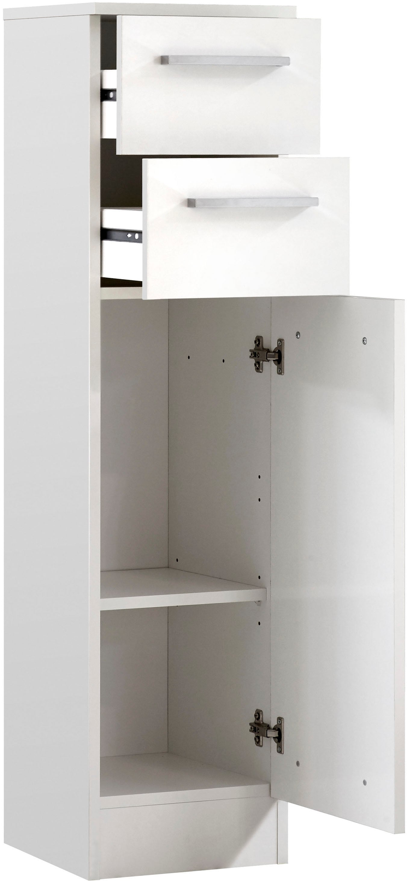 Saphir Unterschrank »Quickset 335 Badschrank, 1 Tür, 2 Schubladen, 30 cm breit«, Badezimmer-Unterschrank, Weiß Glanz, Griffe in Chrom Glanz
