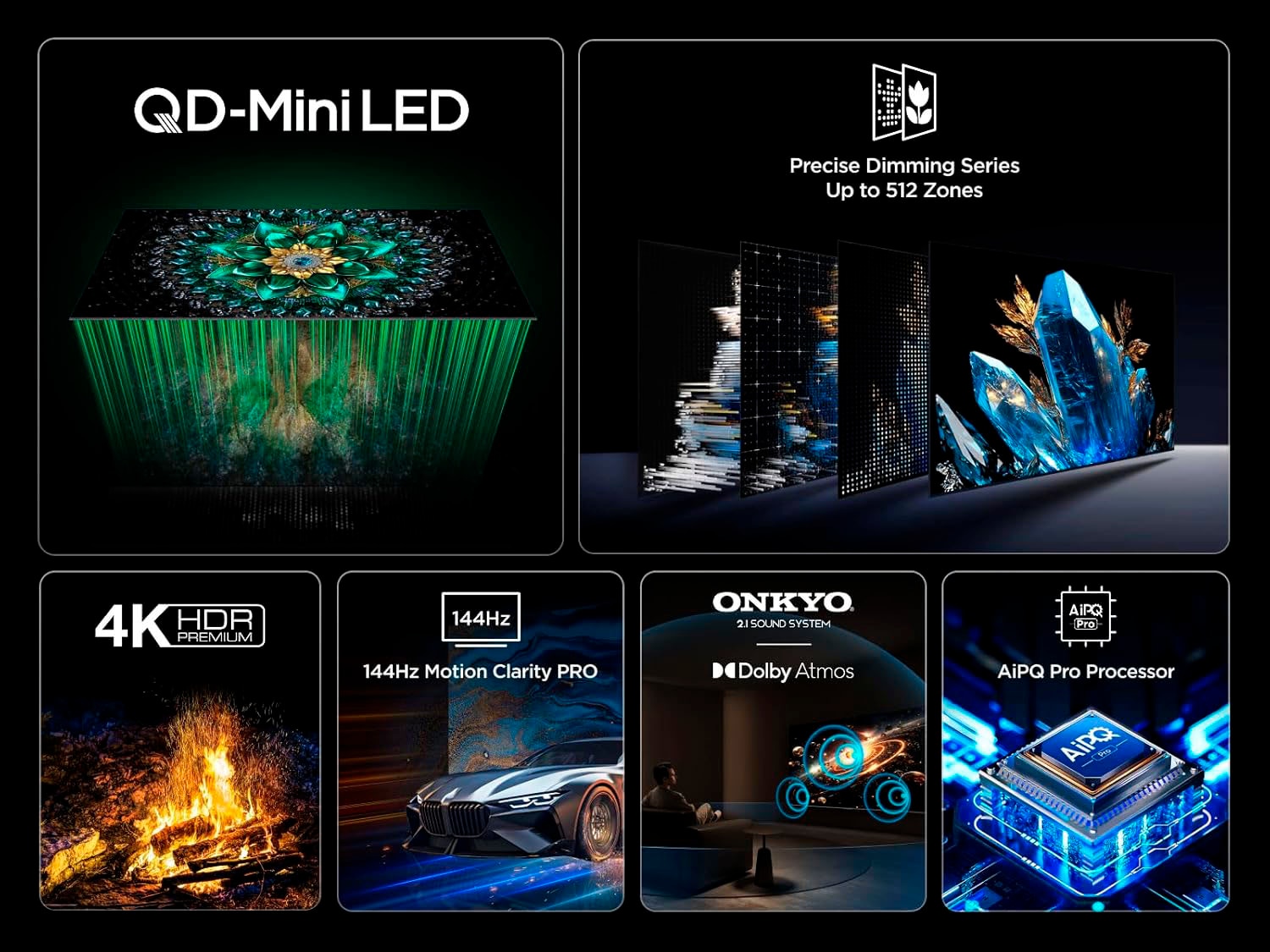 TCL QLED Mini LED-Fernseher »65Q6CX1«, 4K Ultra HD, Smart-TV-Google TV, 144 Hz, 4K HDR Premium, Smart TV, Apple TV, Multi-HDR und Dolby Vision