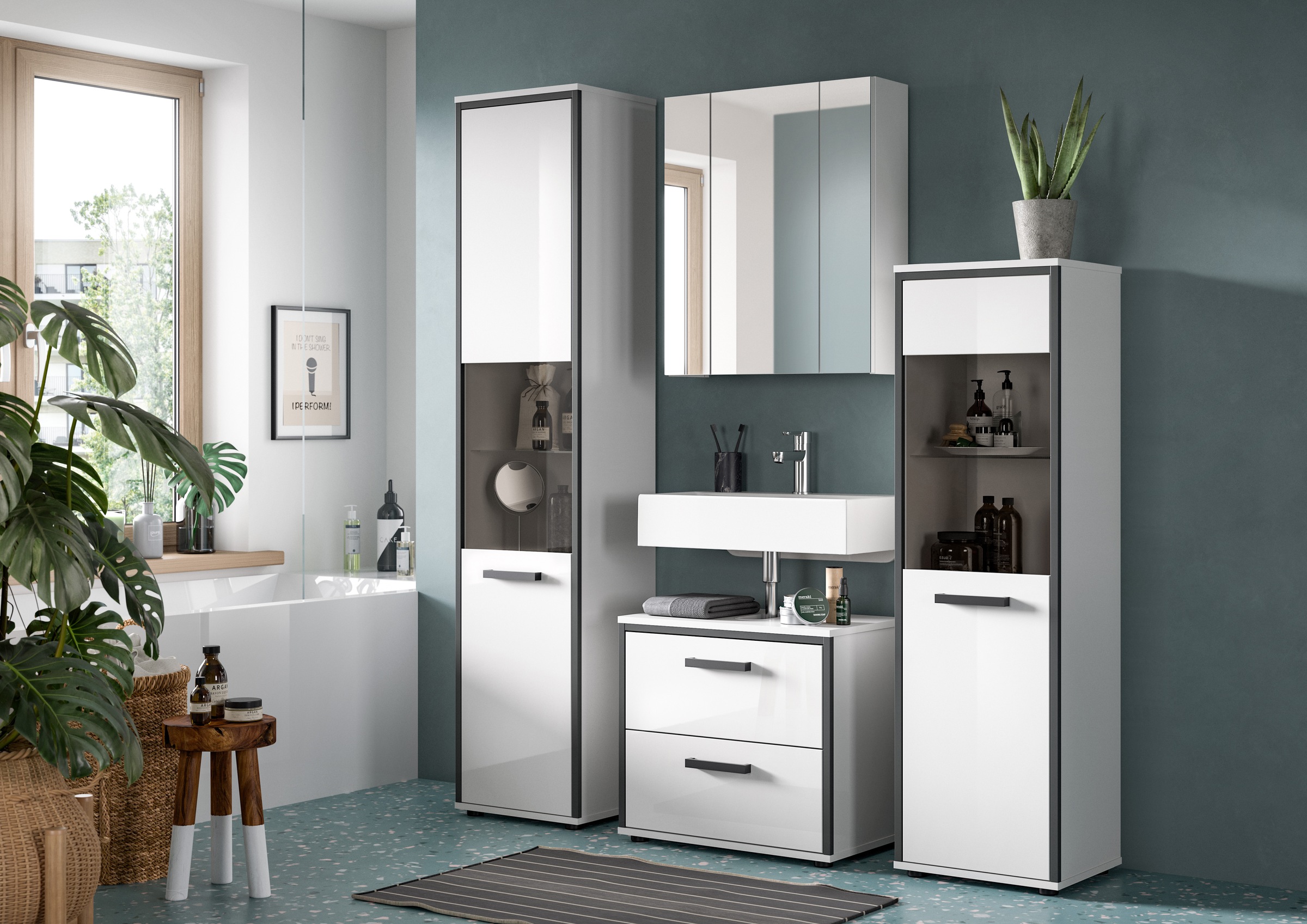 welltime Midischrank »KAJO, hochglanz Front, 1 Glastür, 1 Glas Einlegeboden, 4 Fächer« 1 Stk. tlg. Badschrank, Midischrank, Bad, Badezimmer