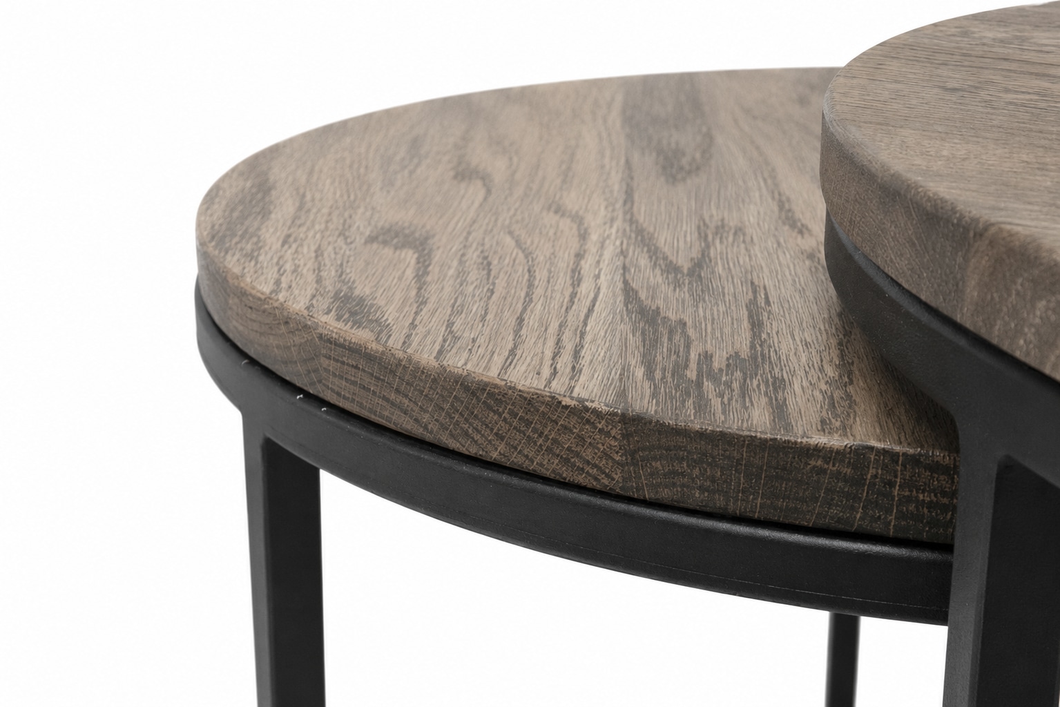OTTO home Couchtisch »Kiruna, Wohnzimmertisch, Sofatisch, Beistelltisch, Kaffeetisch, rund« Packung,  Wildeiche geölt Natur/Smoke, rund (Ø 60 cm), Metallgestell