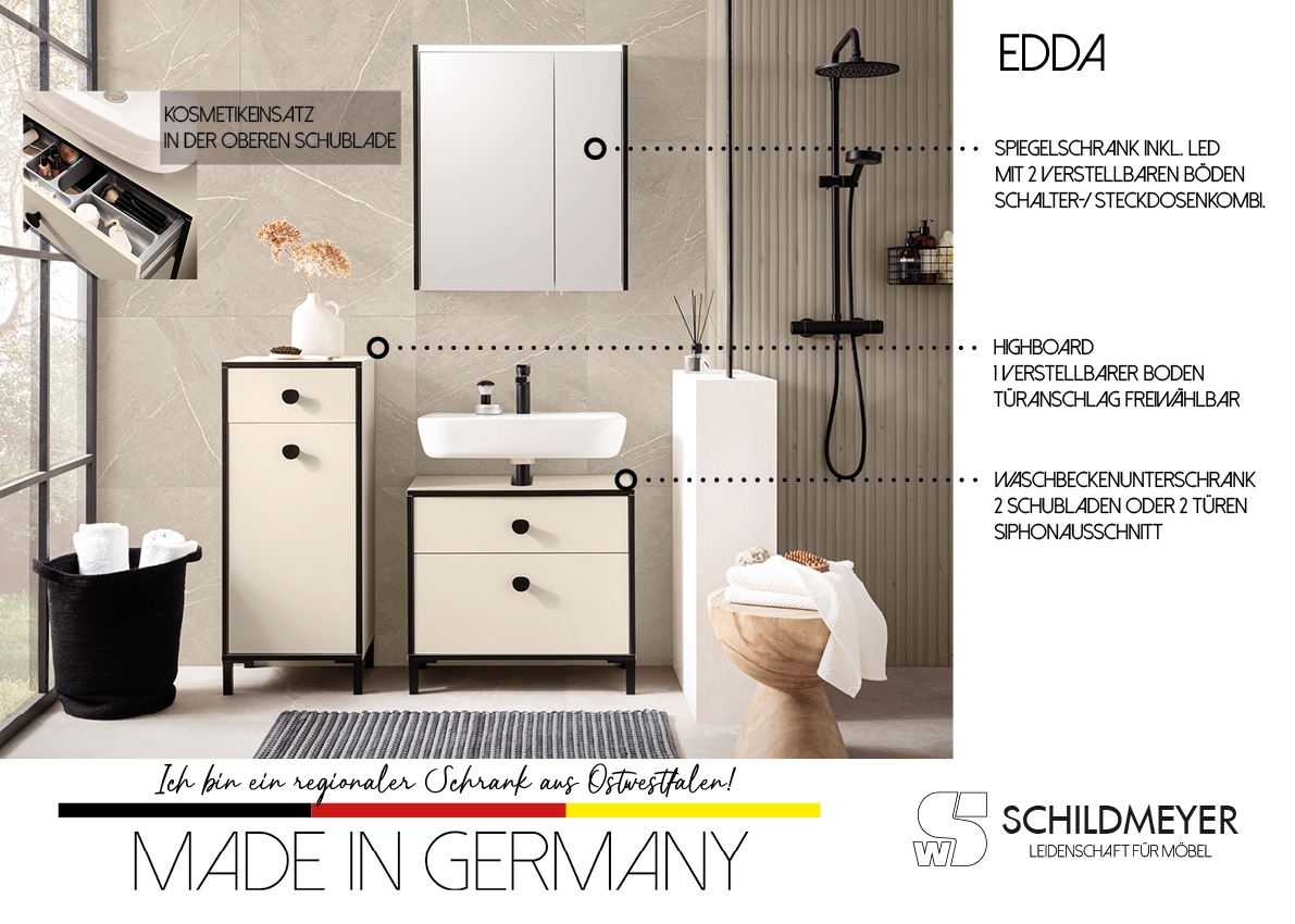 Thumbnail - Schildmeyer Waschbeckenunterschrank "Edda, Breite 65,1 cm, abgerundete Griffe mit seidenweicher Haptik", Made in Germany