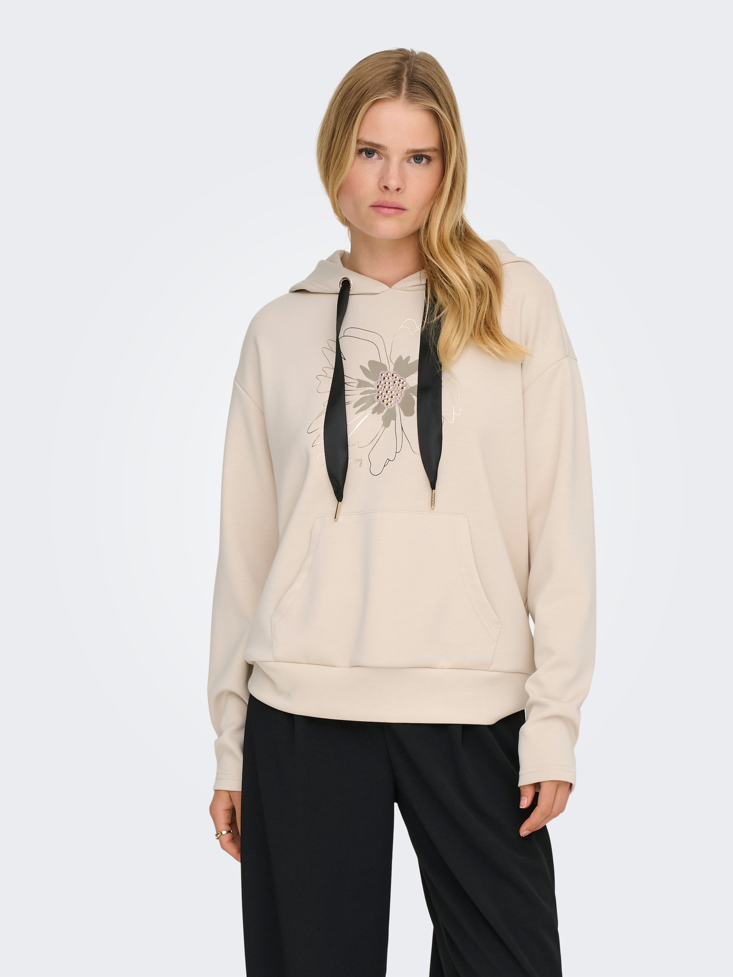 ONLY Sweatshirt "ONLFANCY L/S HOOD PRINT SWT", Materialmix, regular fit günstig online kaufen