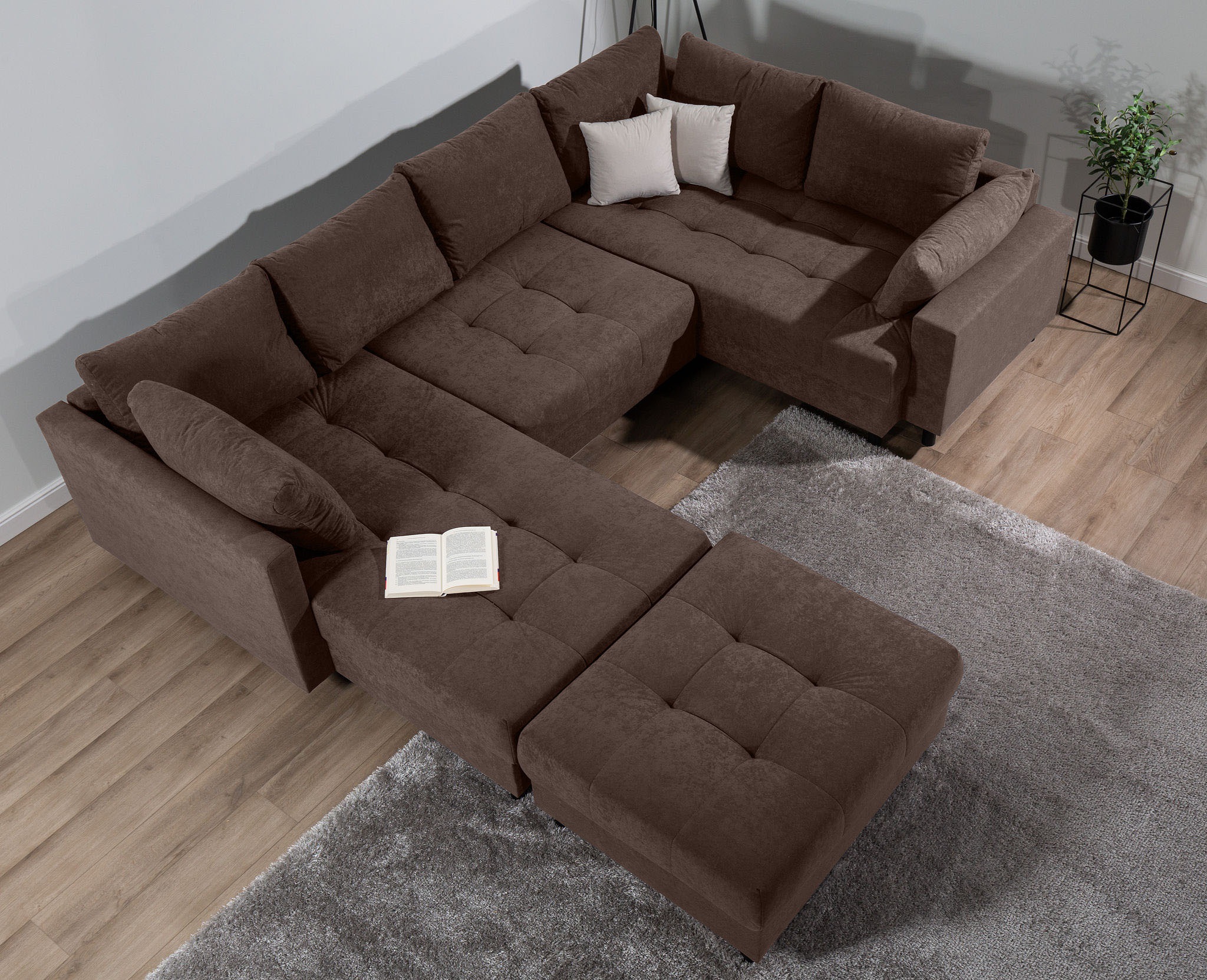 Home affaire Wohnlandschaft »Toni U-Form mit Armlehne«, inkl. Hocker und Zierkissen in abgesetzter Farbe, mit Bonnelfederkern