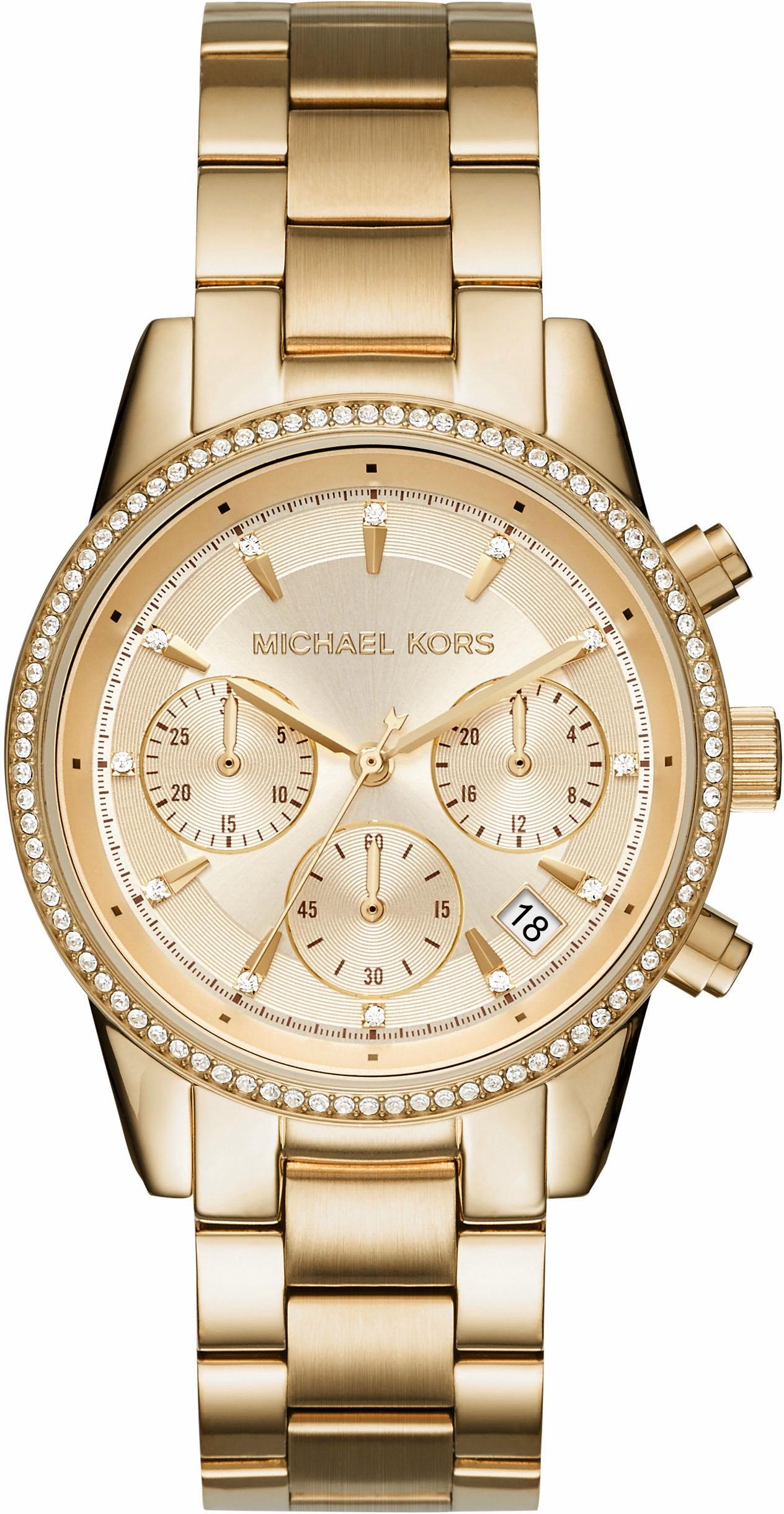 MICHAEL KORS Chronograph »RITZ, MK6356«, Quarzuhr, Armbanduhr, Damenuhr, Stoppfunktion, Edelstahlarmband