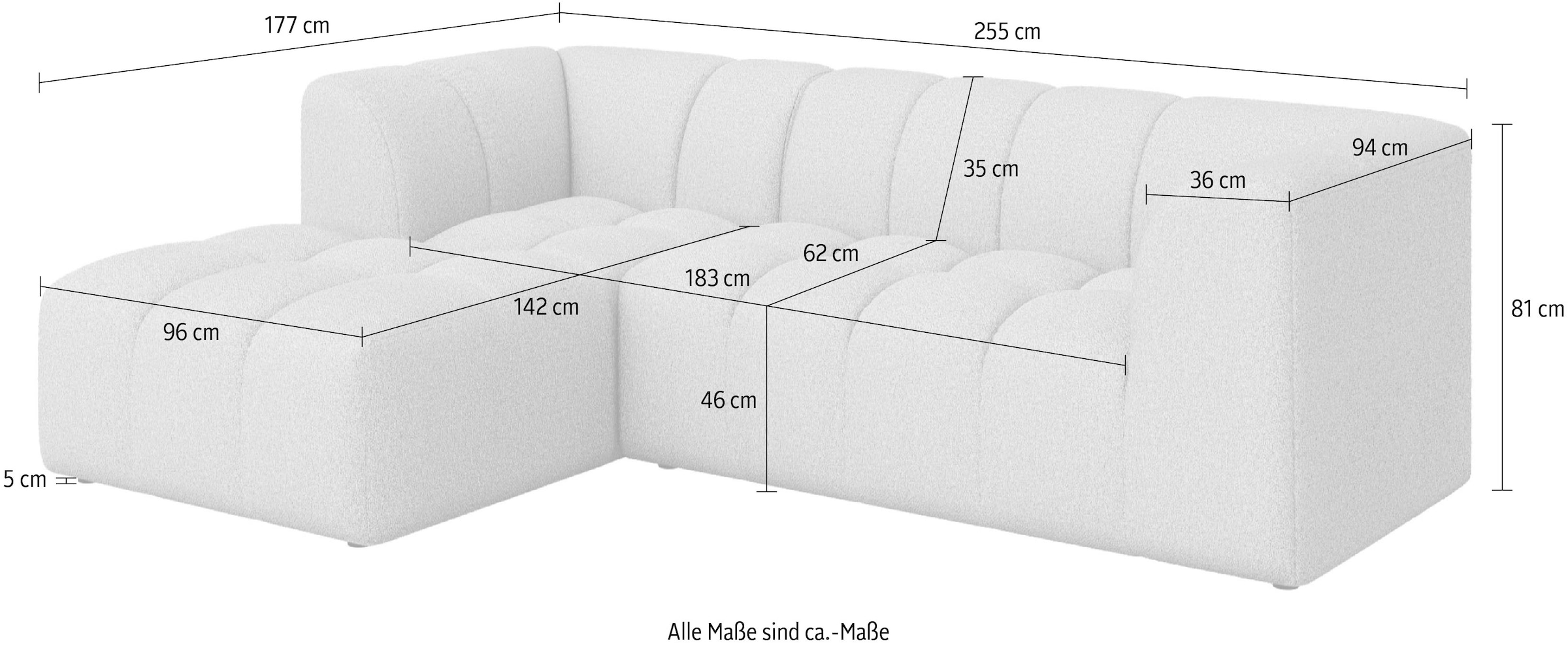 Home affaire Ecksofa »TUURE L-Form, Verlässliche Qualität, moderne Steppung, Breite 255cm« Bubble Optik, moderne Steppung, hoher Sitzkomfort, Wellenunterfederung