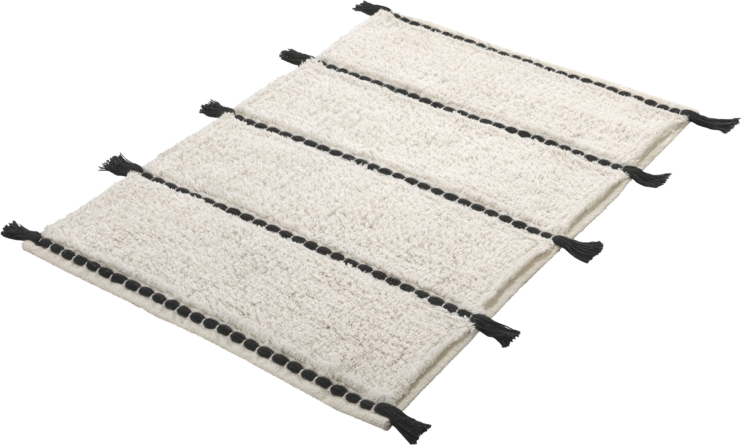Kleine Wolke Badematte »Travis«, rutschhemmend beschichtet, fußbodenheizungsgeeignet, Badteppich, gestreift mit Quasten, reine Baumwolle, waschbar