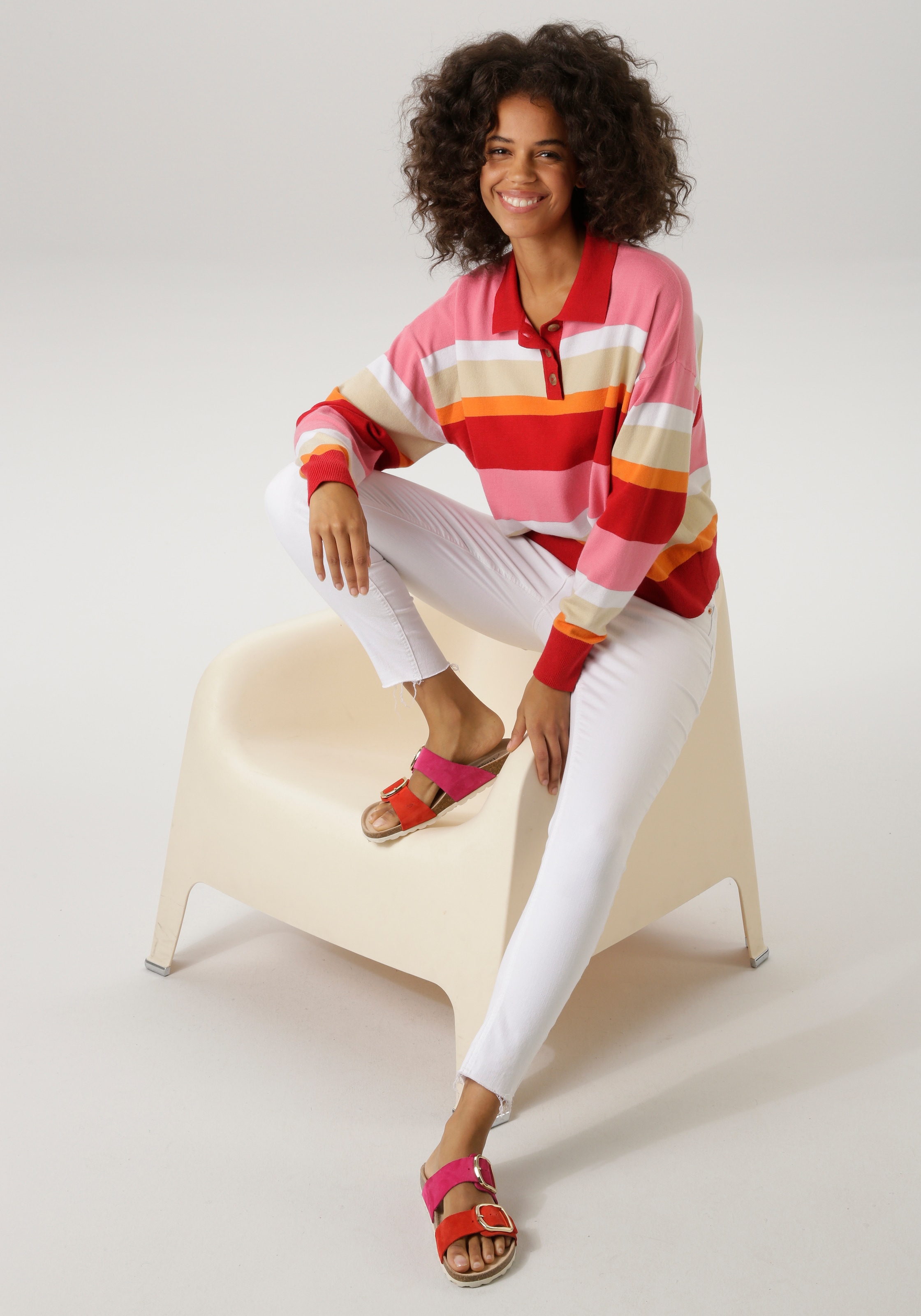 Aniston CASUAL Strickpullover mit Polokragen und kurzer Knopfleiste - NEUE KOLLEKTION