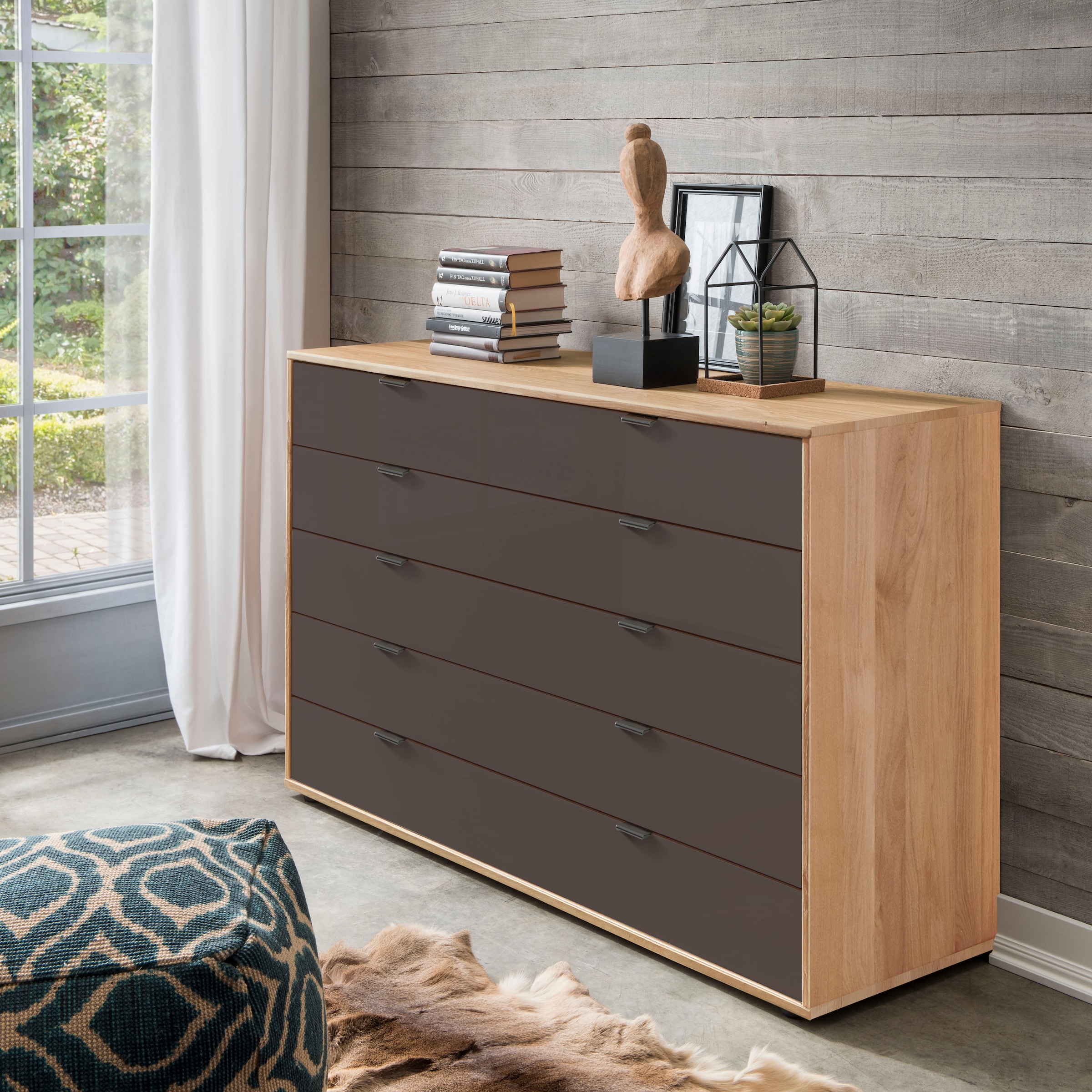WIEMANN Schubkastenkommode »Cardiff Sideboard, Wäscheschrank, teilmassiv Erle, mit Schubladen«, (Glas- oder Massivholzfront, verschiedene Breiten, MADE IN GERMANY), Schubkästen inklusive Selbsteinzug und Dämpfung