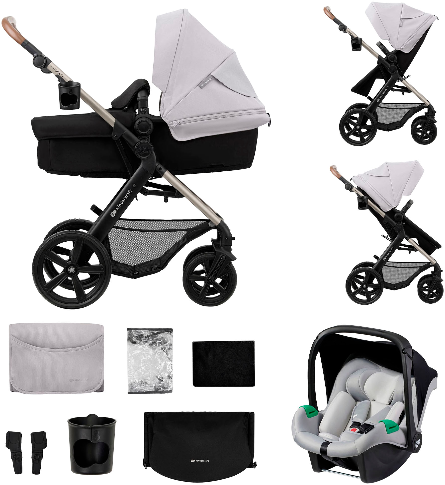 Kinderkraft Grau Kombikinderwagen Moov 2 Trio-Set Inkl. Babyschale Mink Pro - Image 2