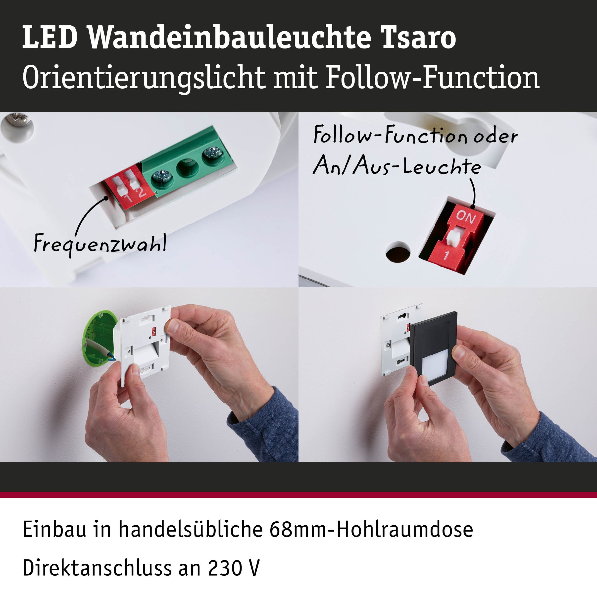 Paulmann LED Einbauleuchte »LED Wandeinbauleuchte Tsaro eckig 80x36mm«, 1 flammig