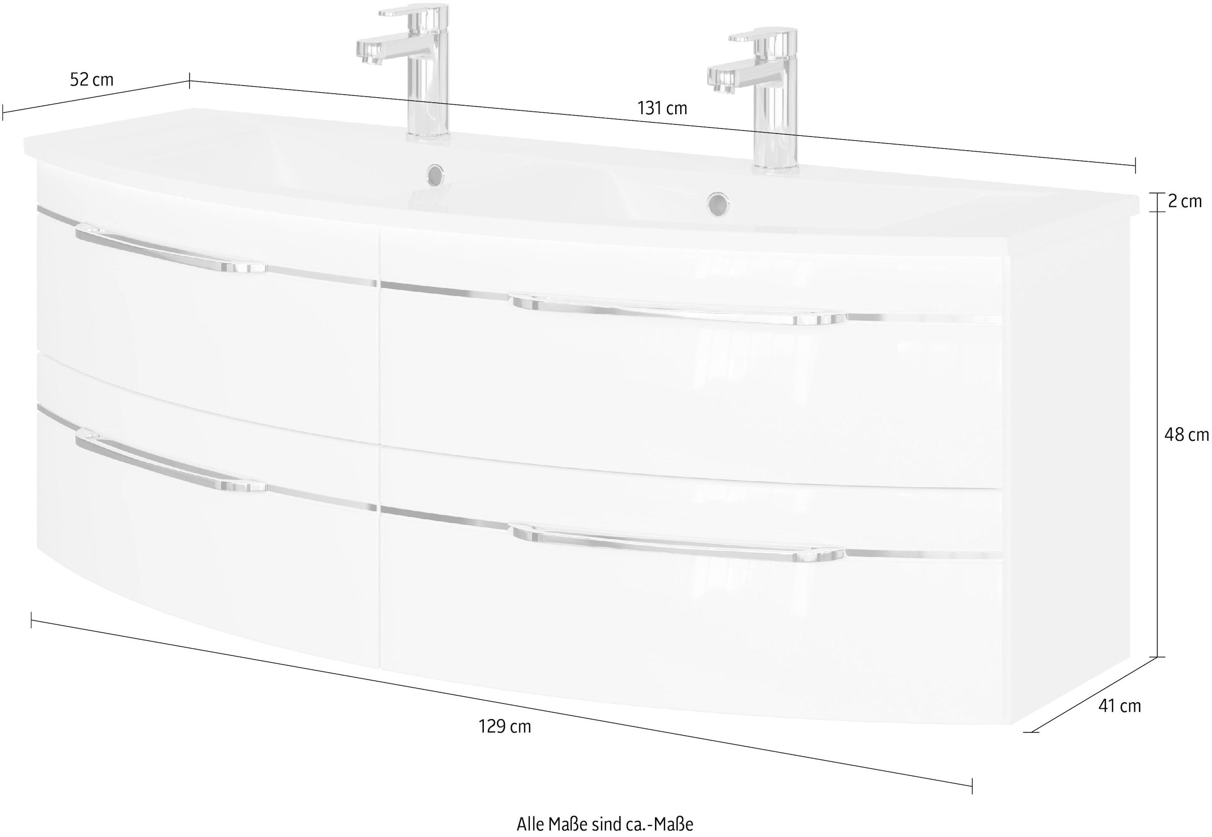 Saphir Waschtisch »Serie 7045 Mineralmarmor-Waschtisch und Unterschrank, 131 cm breit«, Doppel-Waschplatz mit 4 Schubladen, Badmöbel Set mit Waschtisch