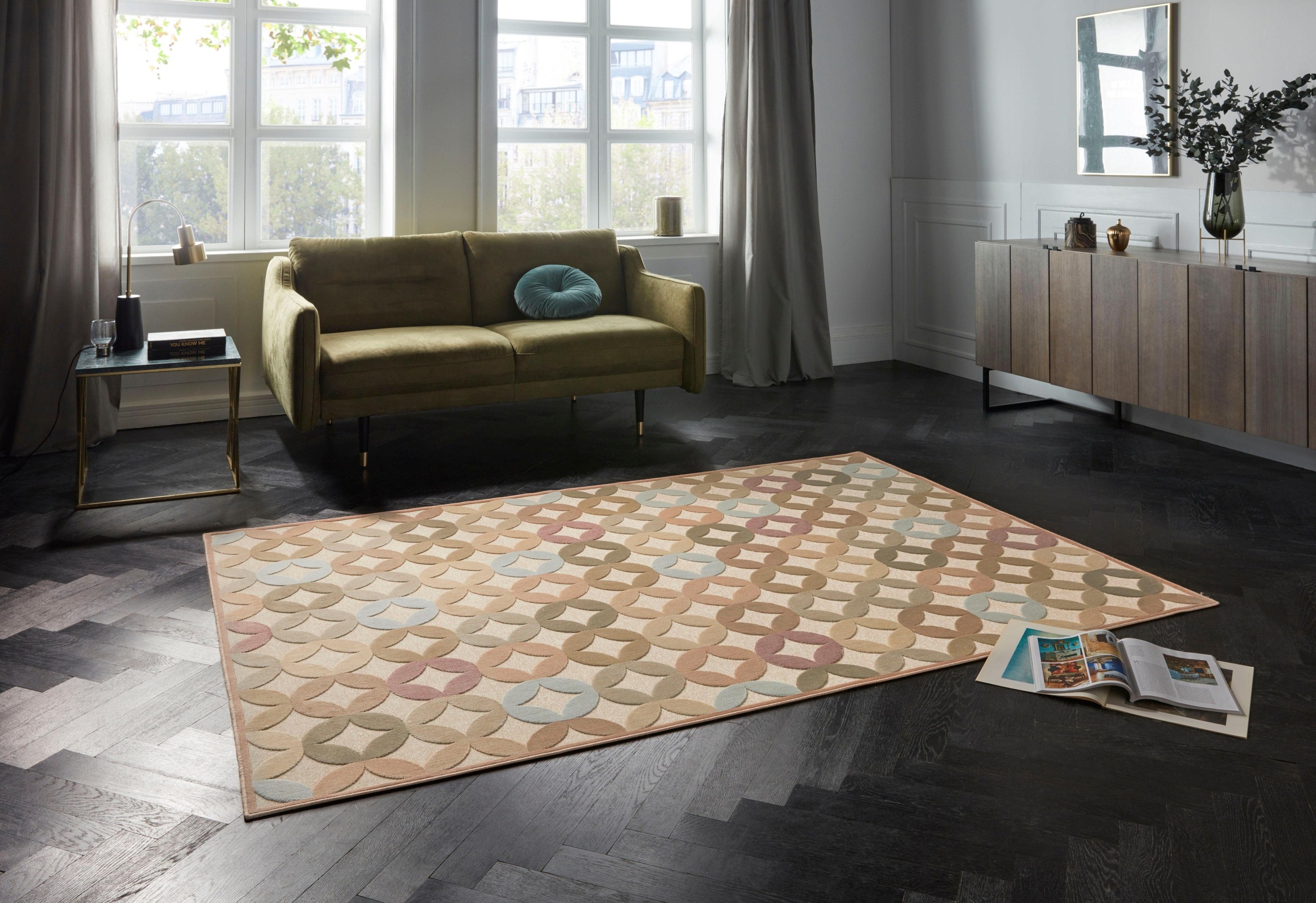 ELLE DECORATION Teppich »Chiers«, rechteckig, 8 mm Höhe, Kurzflor, Velour, Geometrisches Muster, Hoch-Tief Struktur