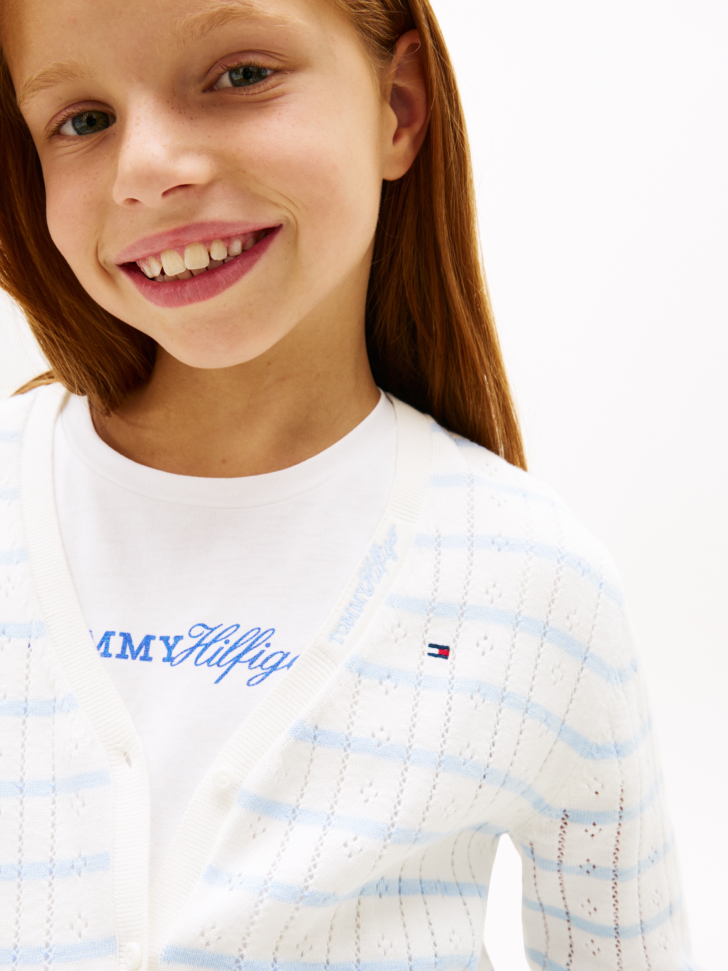 Tommy Hilfiger Strickjacke »POINTELLE CARDIGAN« Kinder bis 16 Jahre, mit Rüschen, regular fit