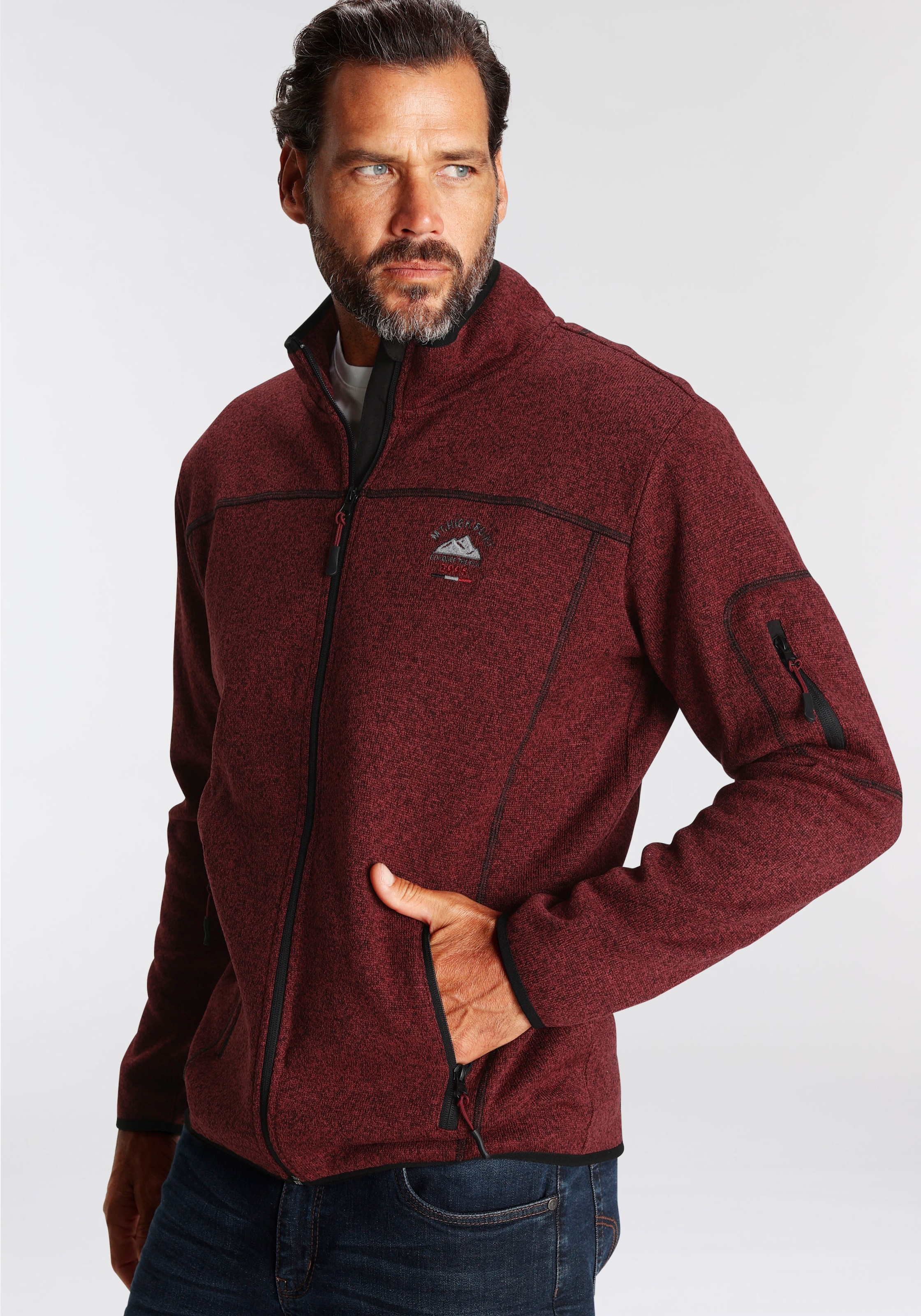 Mans World Strickfleecejacke, für den Herbst, mit Reißverschlusstaschen, mit Stehkragen