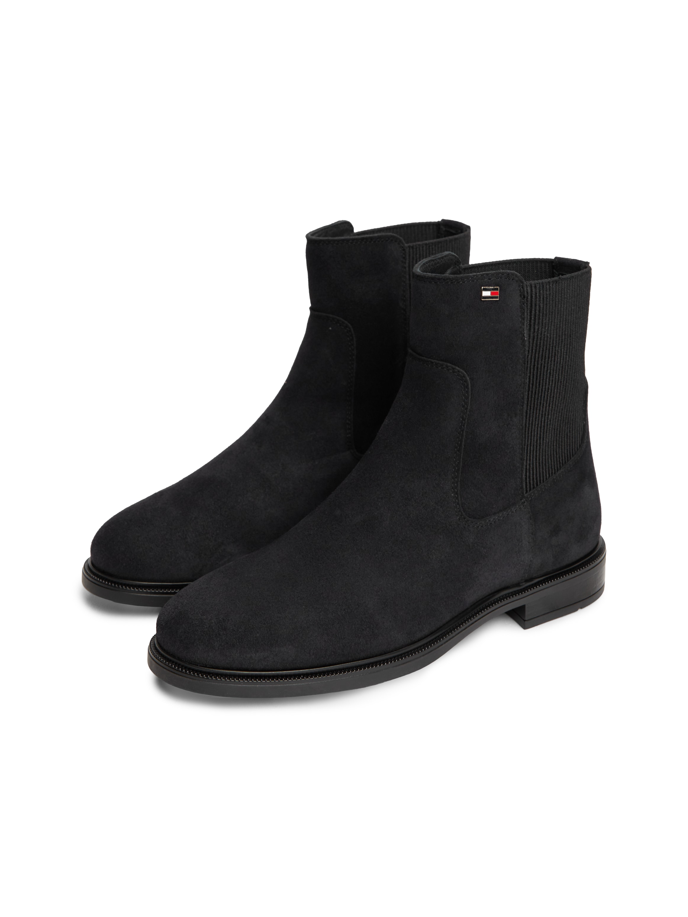 Tommy Hilfiger Chelseaboots »ENAMEL FLAG SUEDE ANKLE CHELSEA«  Blockabsatz, Businessboots mit breitem Stretcheinsatz