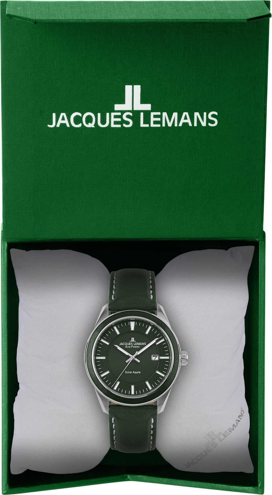 Jacques Lemans Solaruhr »Eco Power Solar Apple, 1-2116B«, Armbanduhr, Herrenuhr, Datum, Leuchtzeigergehärtetes Crystexglas