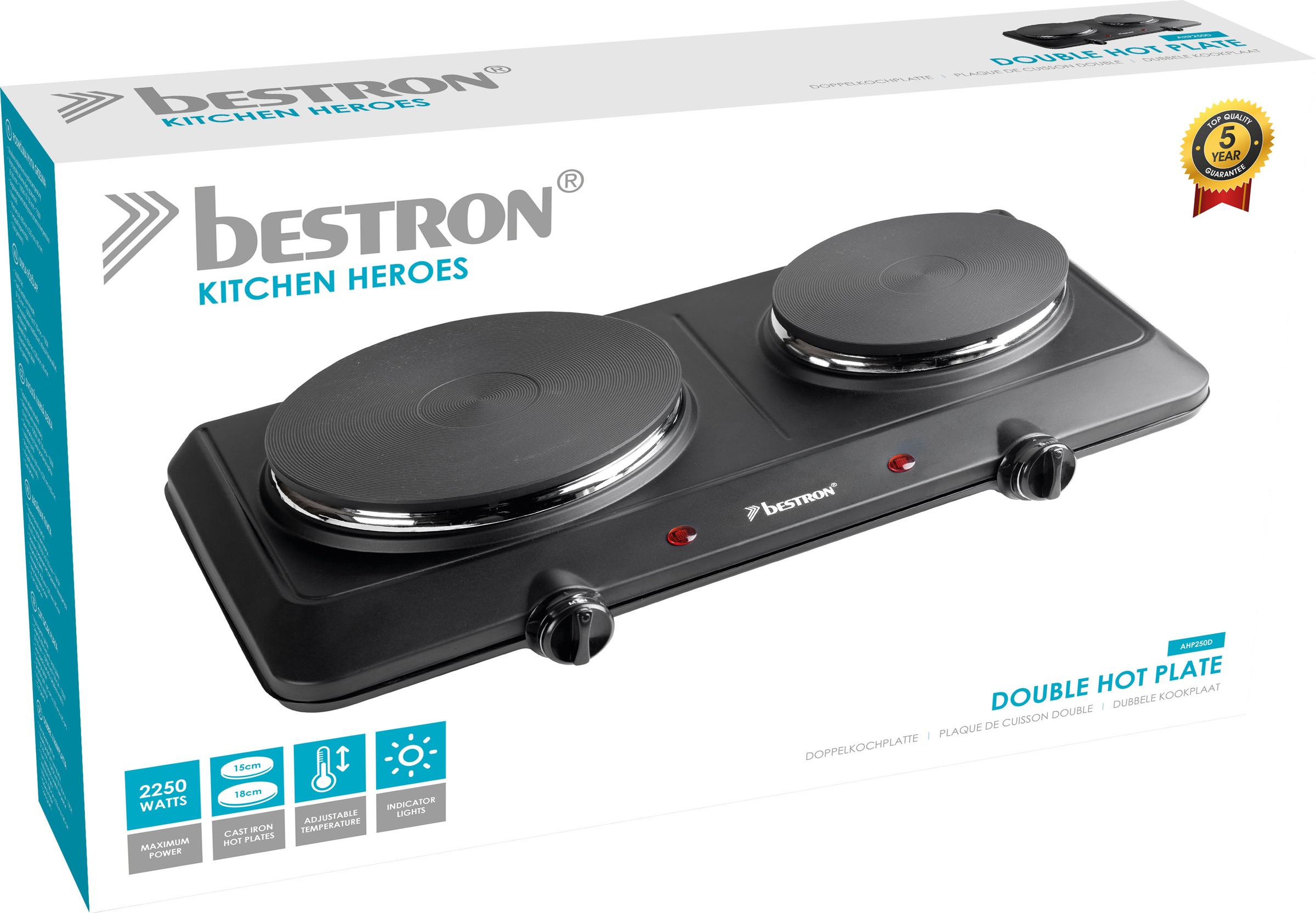 »AHP250 Schwarz Doppelkochplatte Gusseisen, BAUR Kitchen Heroes«, bestellen Ø bestron Watt, cm, | 2250 18/15 aus