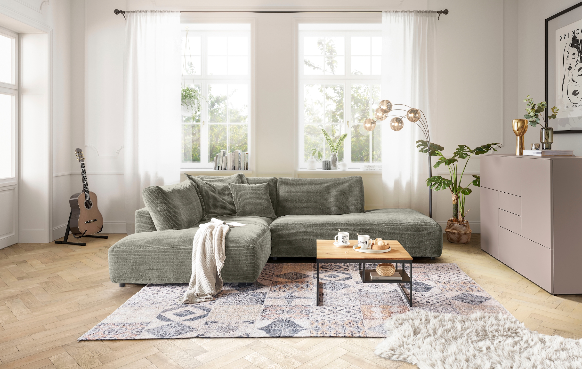 Musterring Ecksofa "Lucia bequem, elegant & zeitlos, elegante Sofa ohne Armlehnen" mit großem Longchair, verschiedene Farben, B304 x T224 cm
