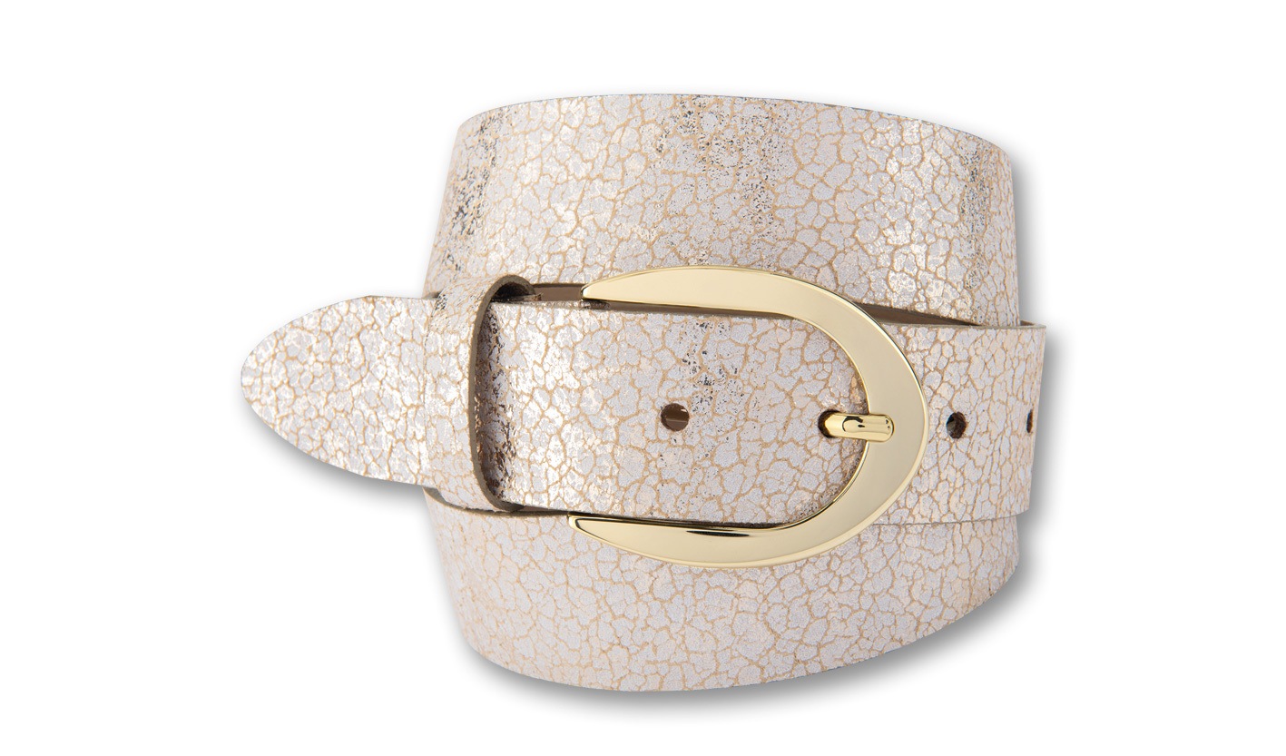 Ledergürtel BERND GÖTZ "Ledergürtel mit Metallicprint und Glanzeffekten", Damen, Gr. 100, beige, gold, Rindsleder, Gürtel Ledergürtel