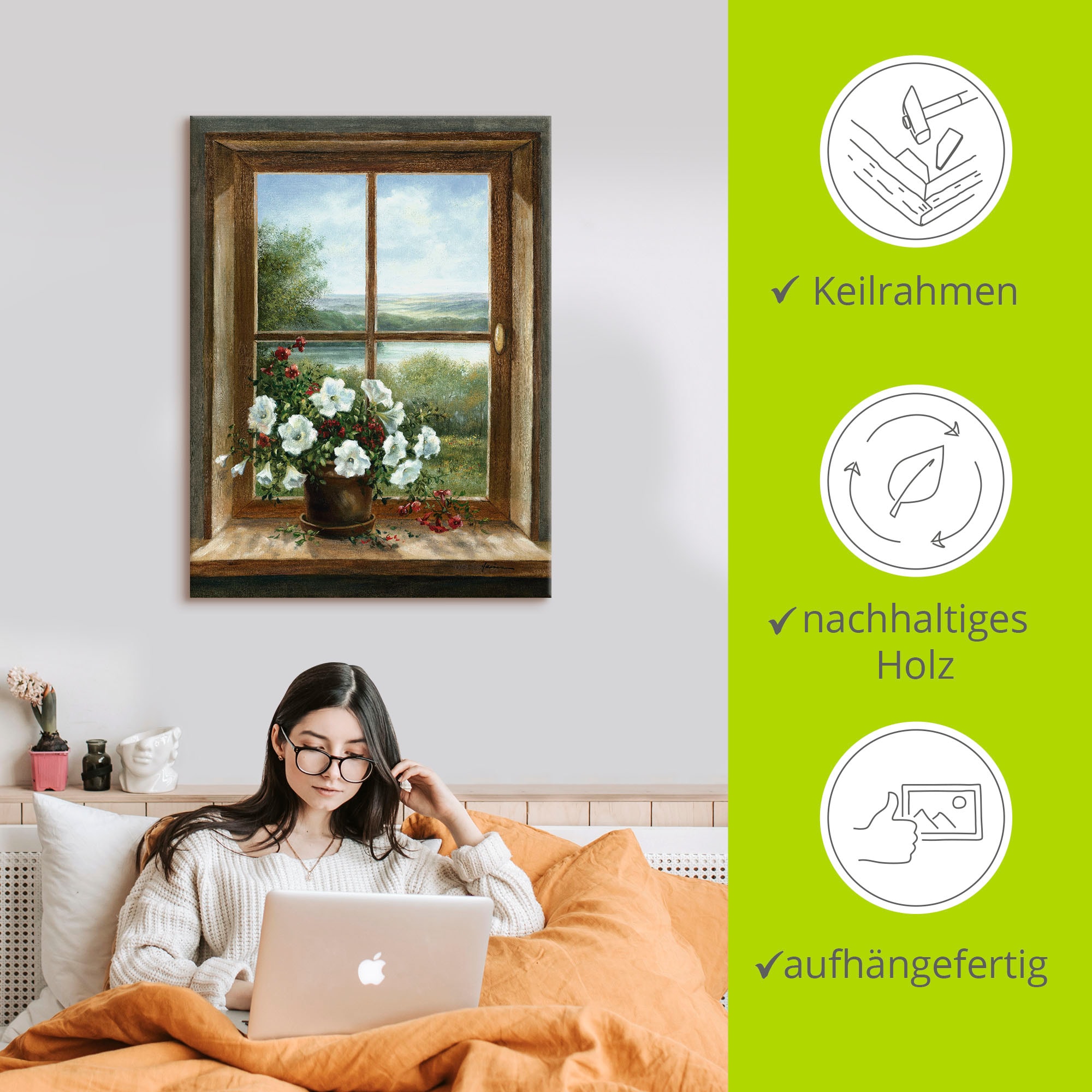 Artland Wandbild »Blumen am Fenster«, Arrangements, (1 St.), als Alubild, Outdoorbild, Leinwandbild, Poster, Wandaufkleber