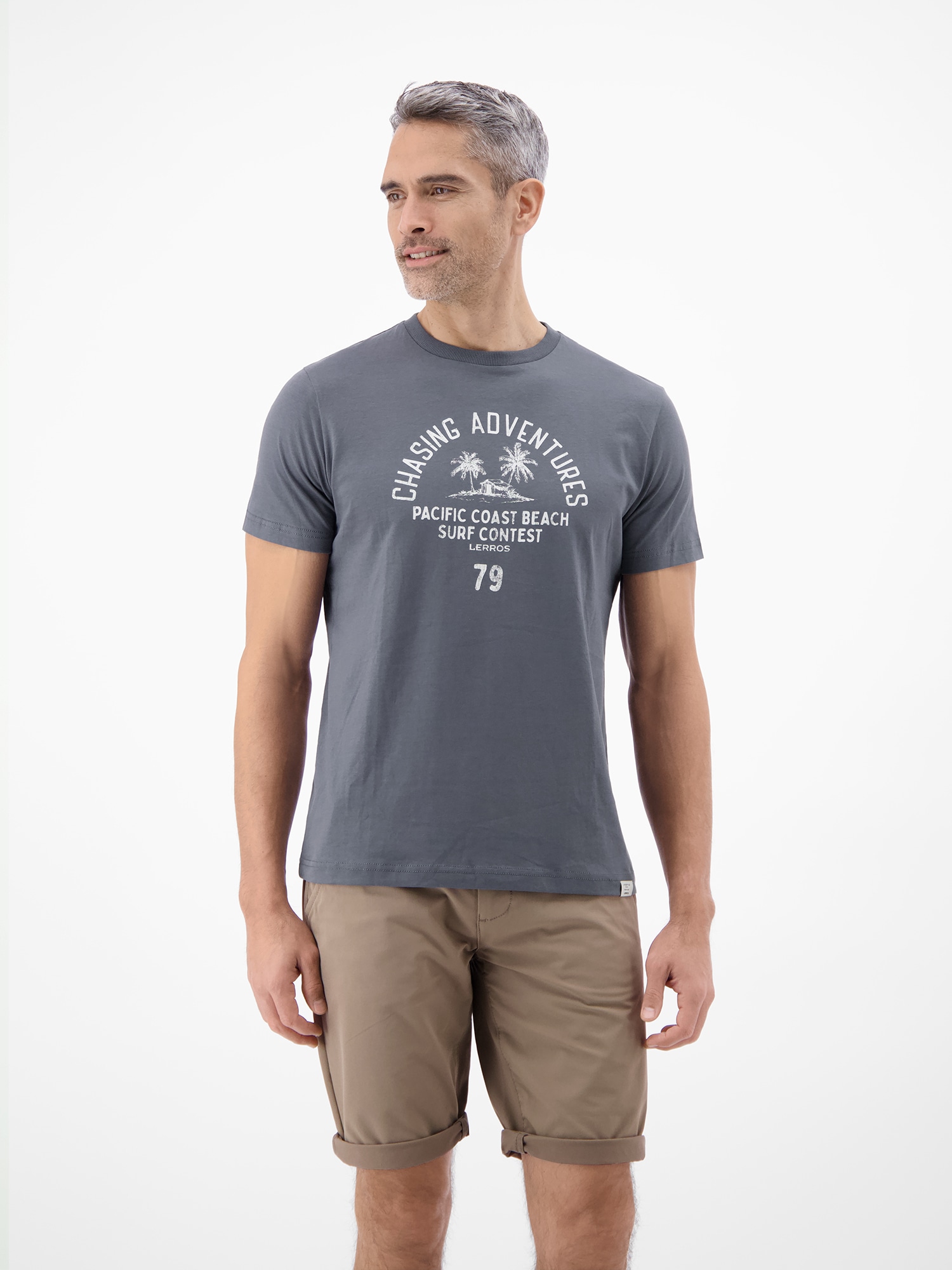 LERROS T-Shirt "T-Shirt mit O-Neck aus softer Baumwolle mit Summervibe-Print"