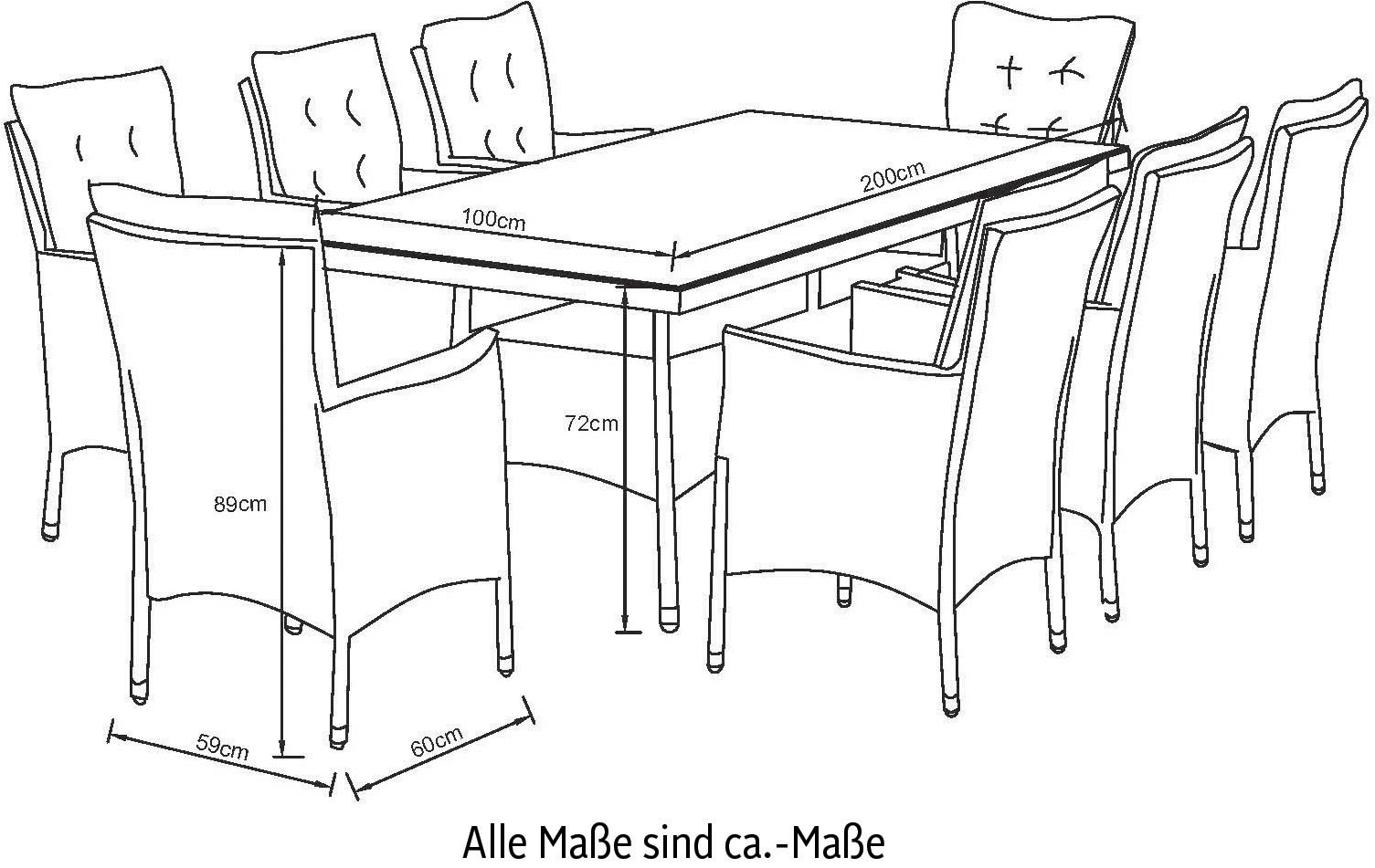 KONIFERA Garten-Essgruppe »Mailand«, (25 tlg.), 8 Sessel, Tisch 200x100 cm, Polyrattan. Gratis-Zugabe: 1 Schutzhülle