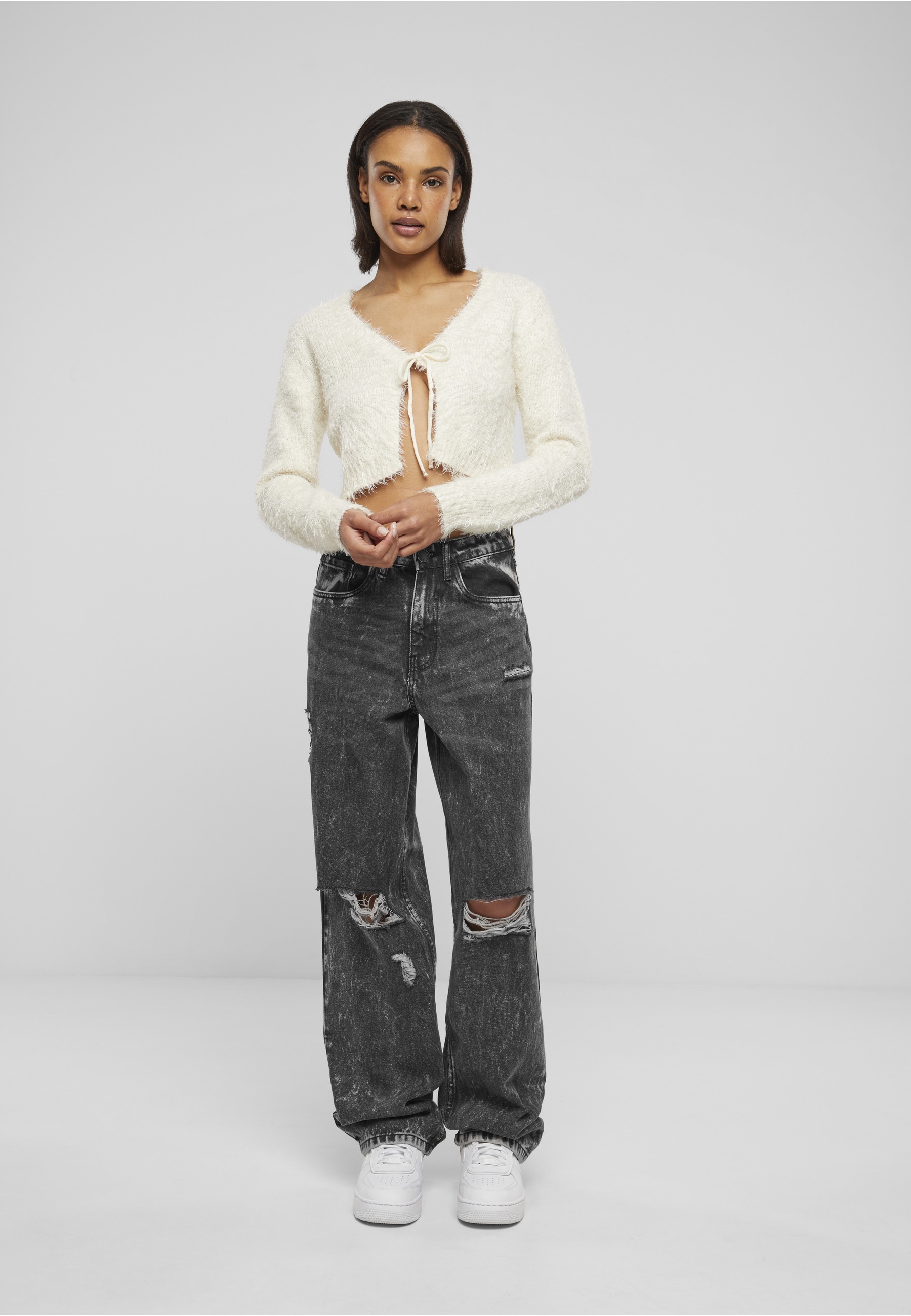 URBAN CLASSICS Strickjacke »Urban Classics Damen Ladies Tied Cropped Feather Cardigan« 1
