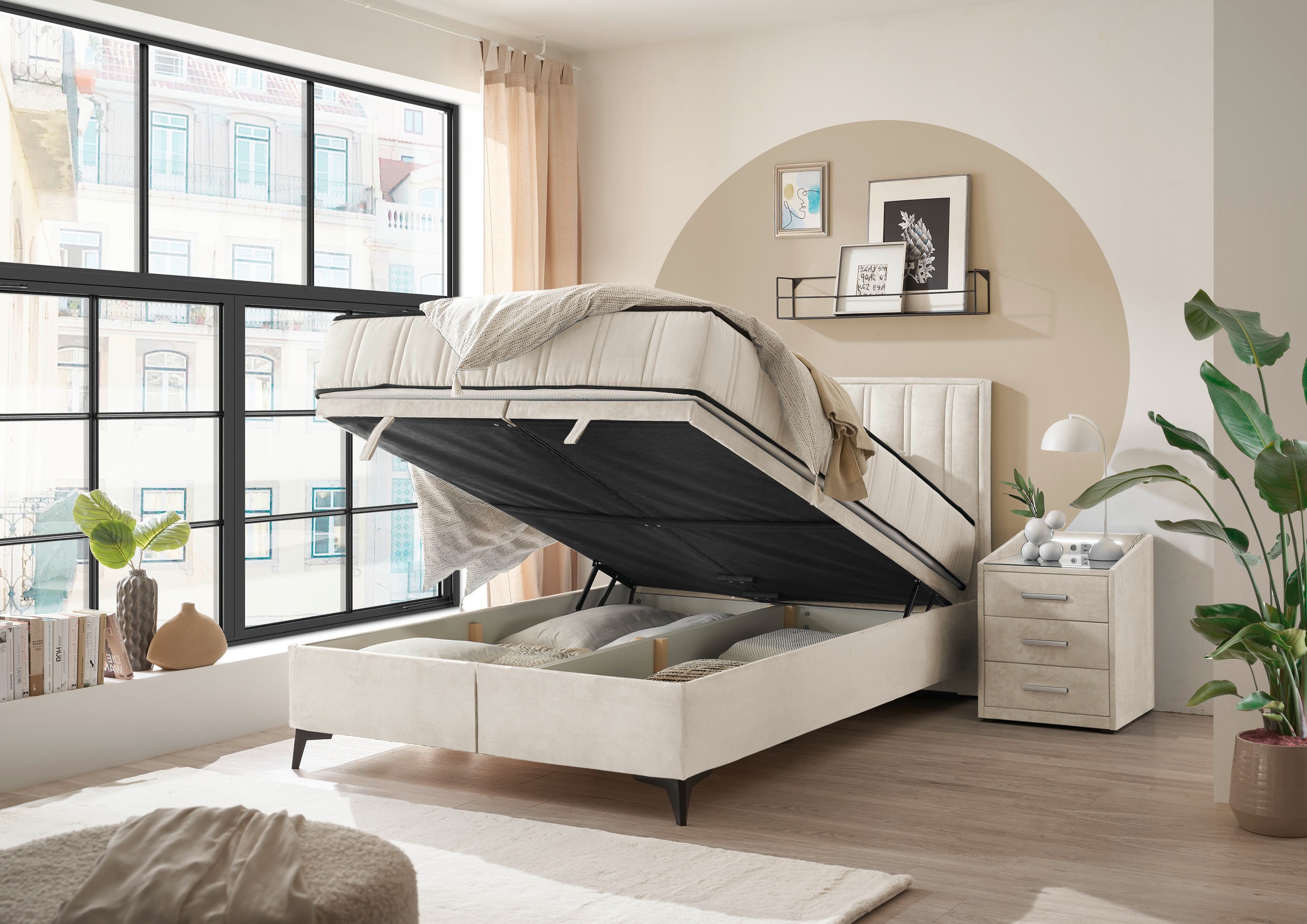 ED EXCITING DESIGN Boxbett »Monroe inkl. Bettkasten, erhältlich in den Breiten 120cm & 140cm«, Duo-Matratze - feste Seite mit Kokosmatte
