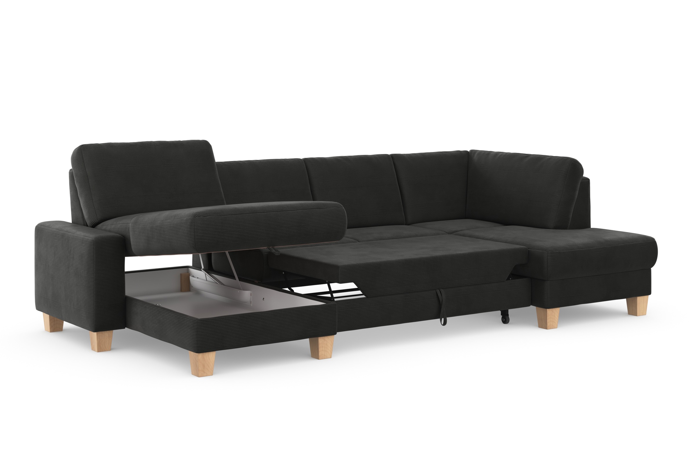 Home affaire Wohnlandschaft »Summer U-Form«, mit oder ohne Bettfunktion und Bettkasten, Cord-Bezug