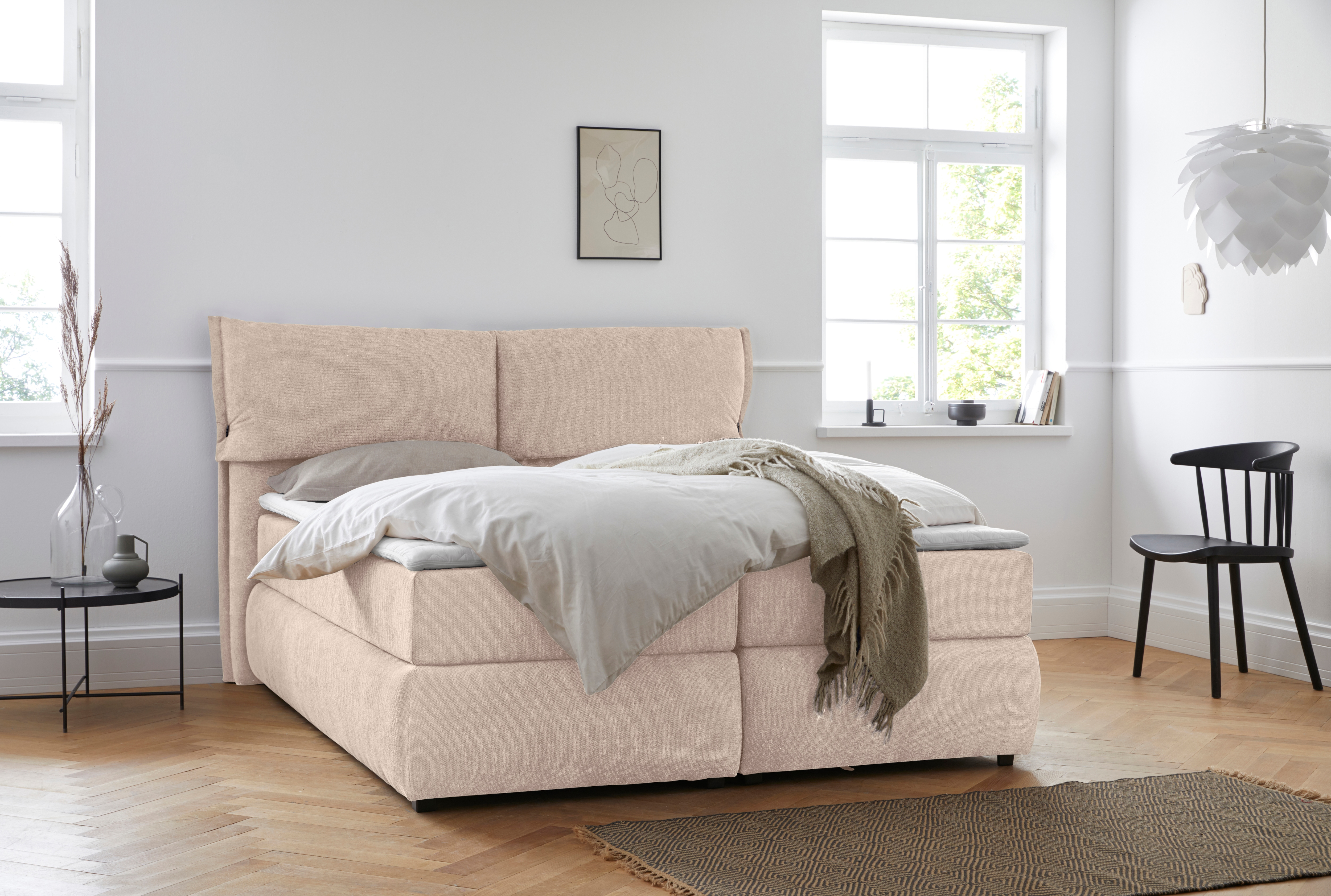 OTTO home Boxspringbett "Jenson" in 4 Farben, 4 Breiten, 3 Matratzenarten in 2 Härtegraden, Topper