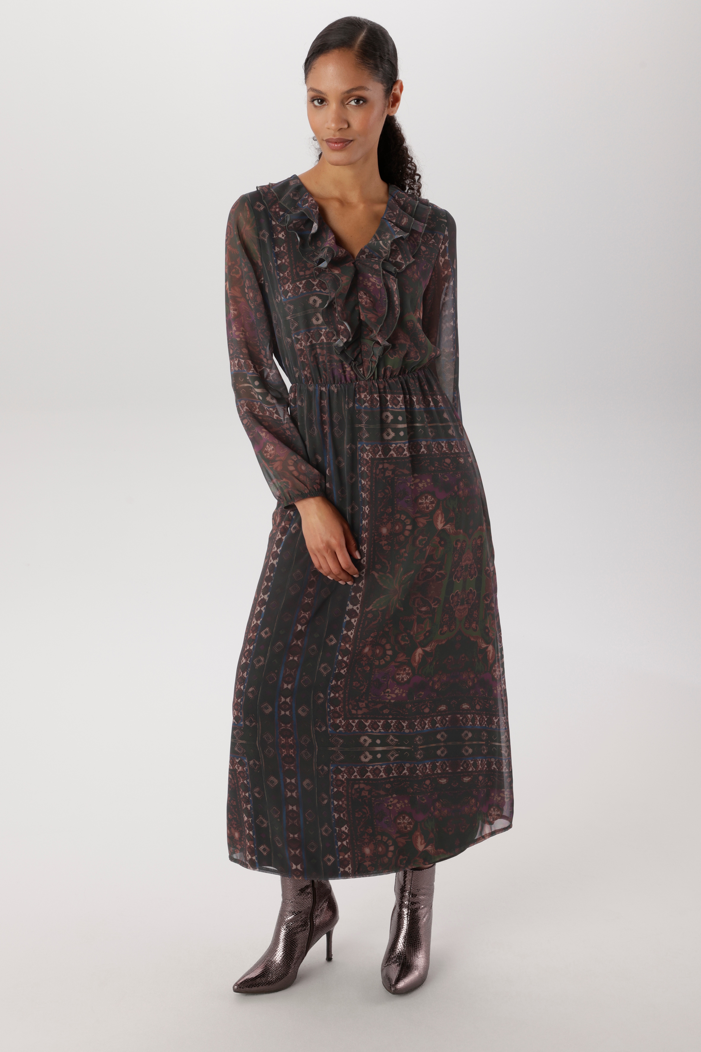 Aniston SELECTED Maxikleid mit verspielten Volants am V-Ausschnitt - NEUE KOLLEKTION