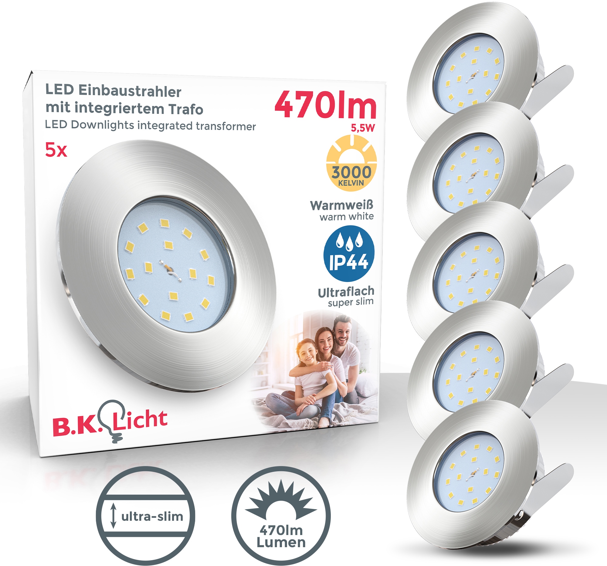 B.K.Licht »Iris (30mm), 5 Einbauleuchte ultra 470 inkl. LED | dimmbar, flach BAUR 5W LED Lumen Einbaustrahler, flammig-flammig, V«,