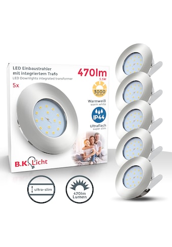 LED Bad-Einbauleuchte »Iris V«, 5er Set, Schutzart IP44 spritzwassergeschützt, Ø 7,5 cm