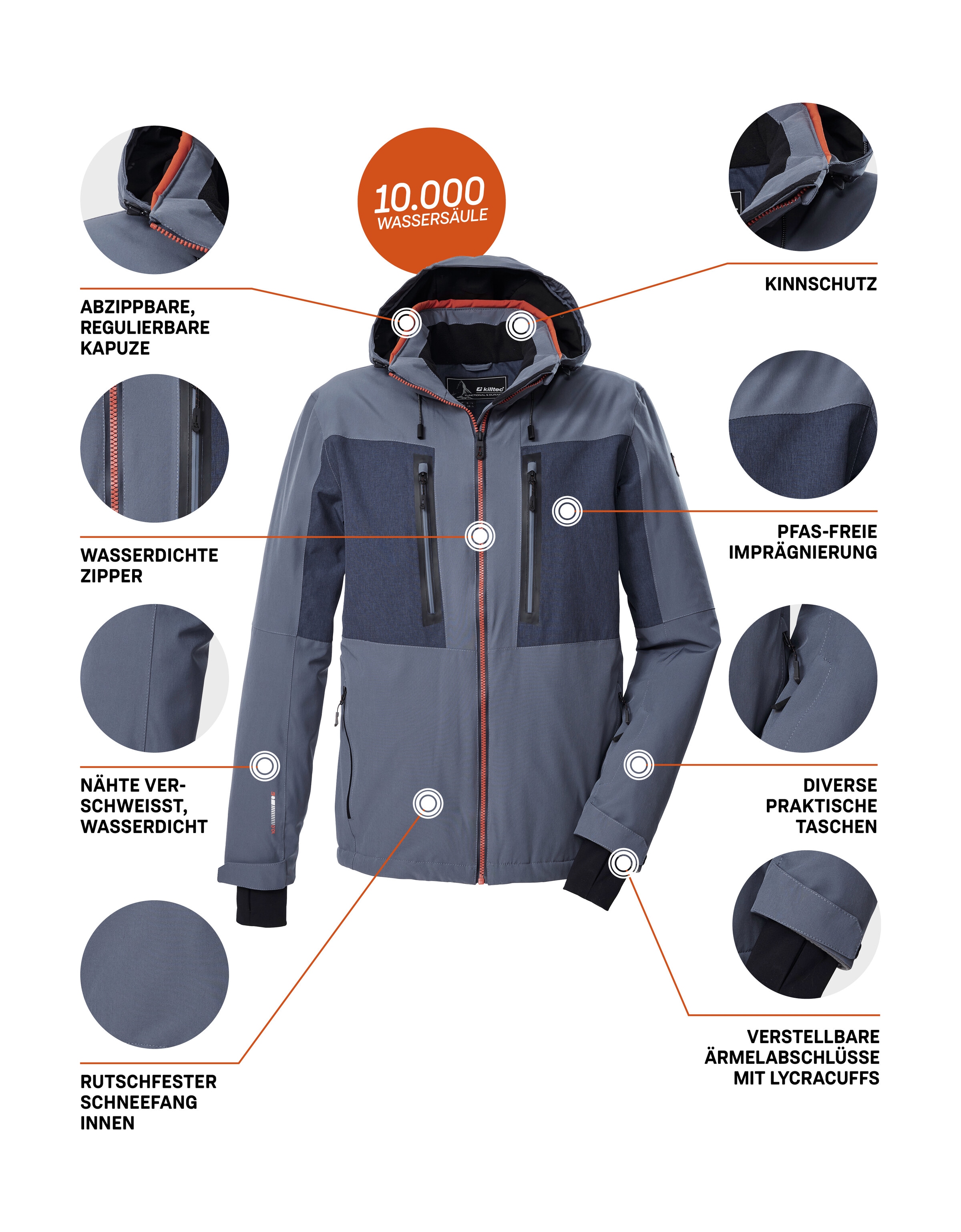 Killtec Skijacke »KSW 47 MN SKI JCKT« Herren Skijacke: wasserdicht, atmungsaktiv, abnehmbare Kapuze