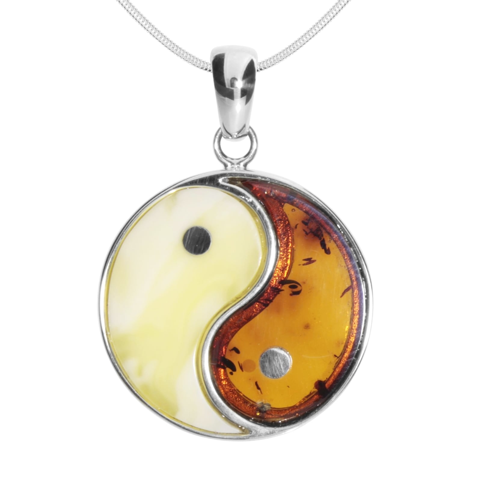Kette mit Anhänger OSTSEE-SCHMUCK "- Yin & Yang - Silber 925/000 - Bernstein" Gr. 45, silber (silber 925, silberfarben, weiß), Schmuck_Sets, Damen, Silber 925 (Sterlingsilber)