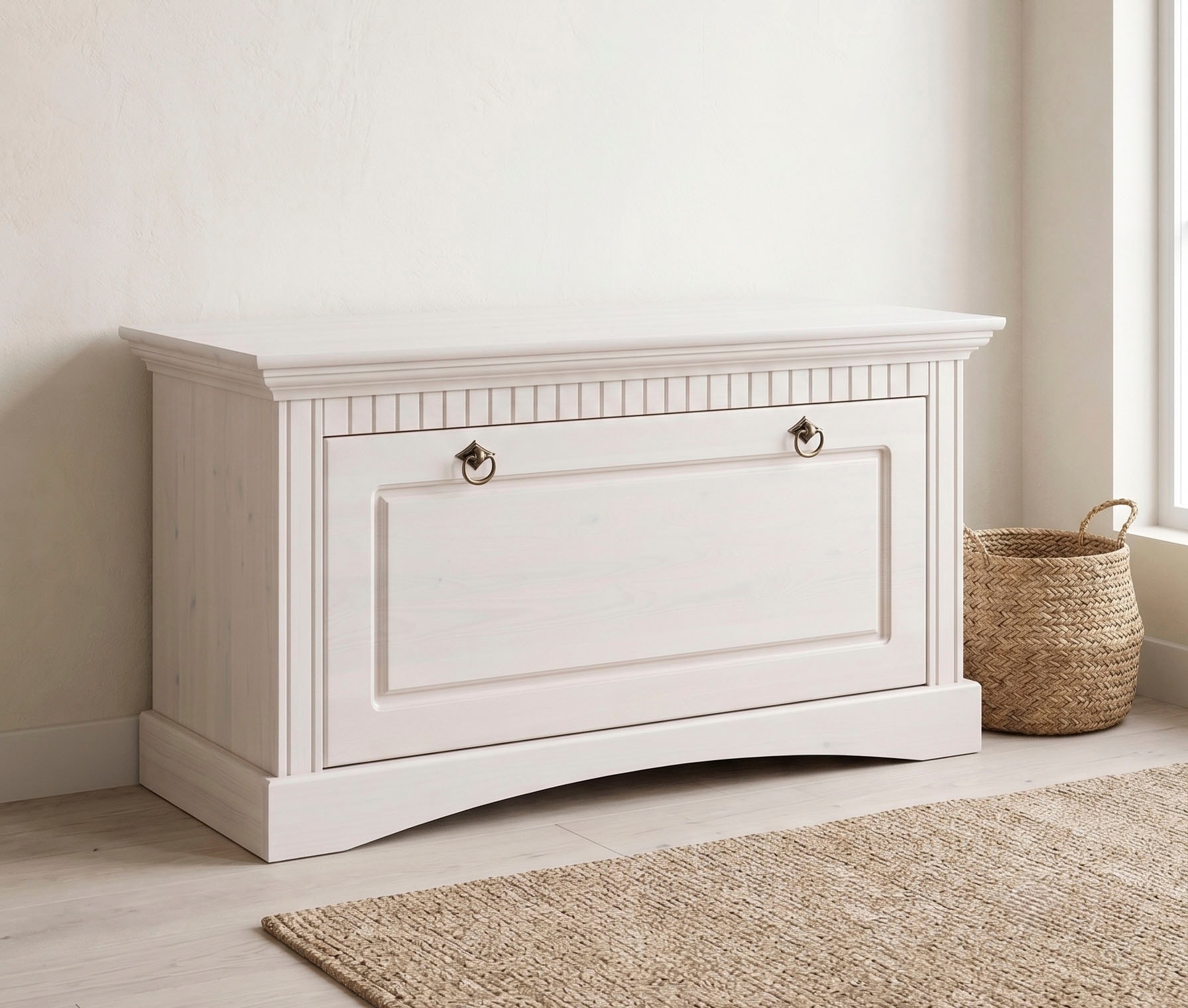OTTO home Schuhtruhe "Rustic, Schuhbank, Dielenmöbel, Landhausstil" aus massiver Kiefer, Sitzhöhe 49 cm, mit Kassettenoptik