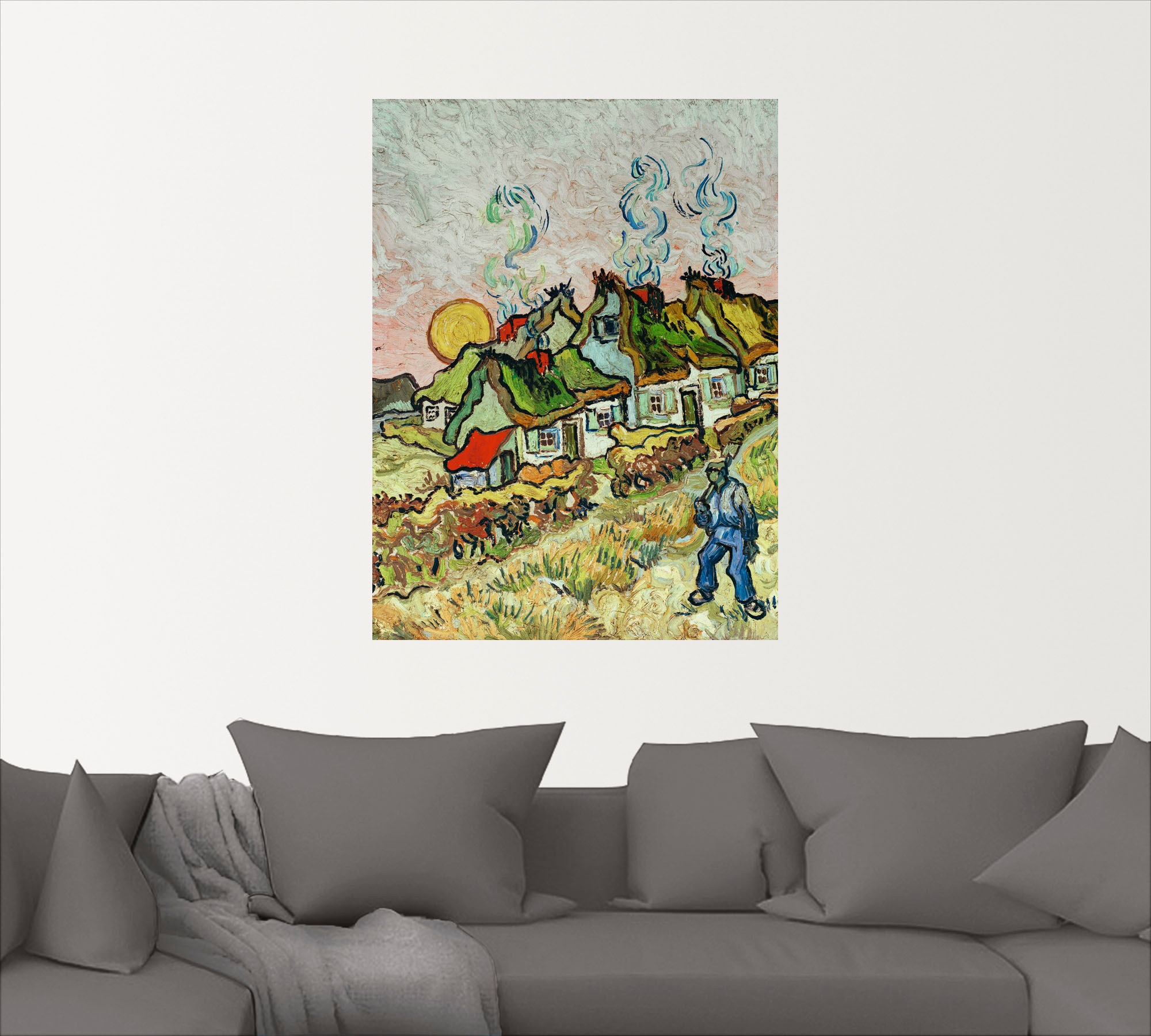 Artland Leinwandbild »Bauernhäuser bei Sonnenuntergang«, Sonnenaufgang & -untergang, (1 St.), auf Keilrahmen gespannt