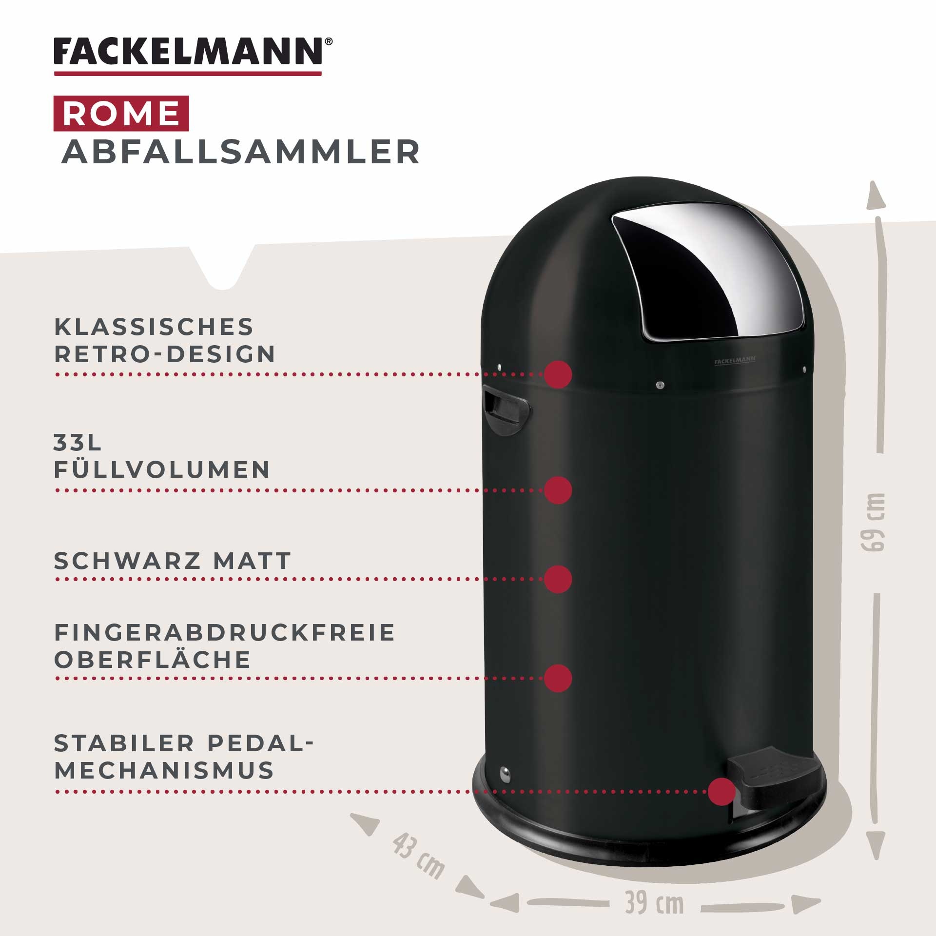 FACKELMANN Mülleimer "ROME, Pedal-Abfalleimer 33L" 1 Behälter Retro-Design, günstig online kaufen