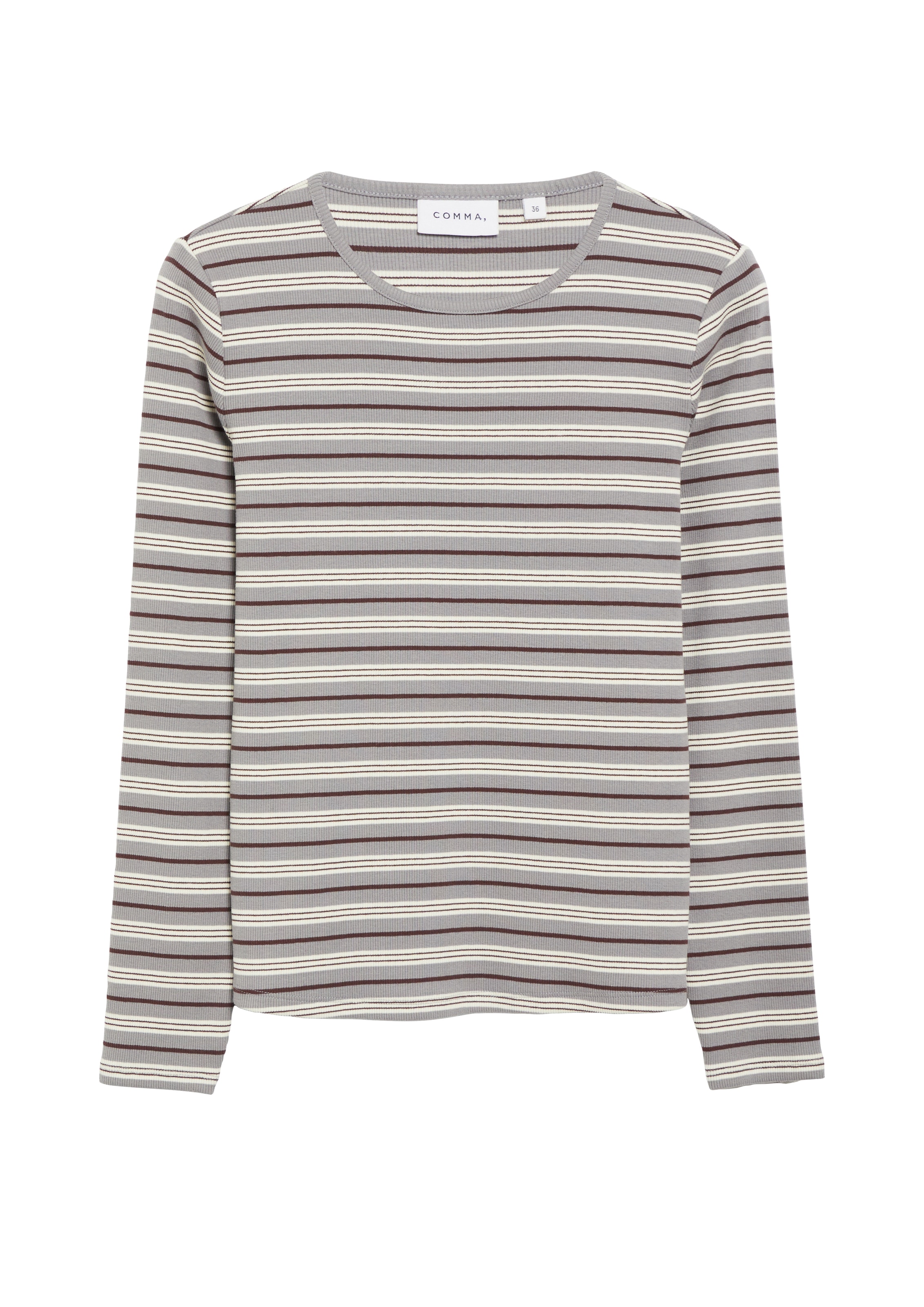 Comma Langarmshirt in Ringel-Optik / gerippt