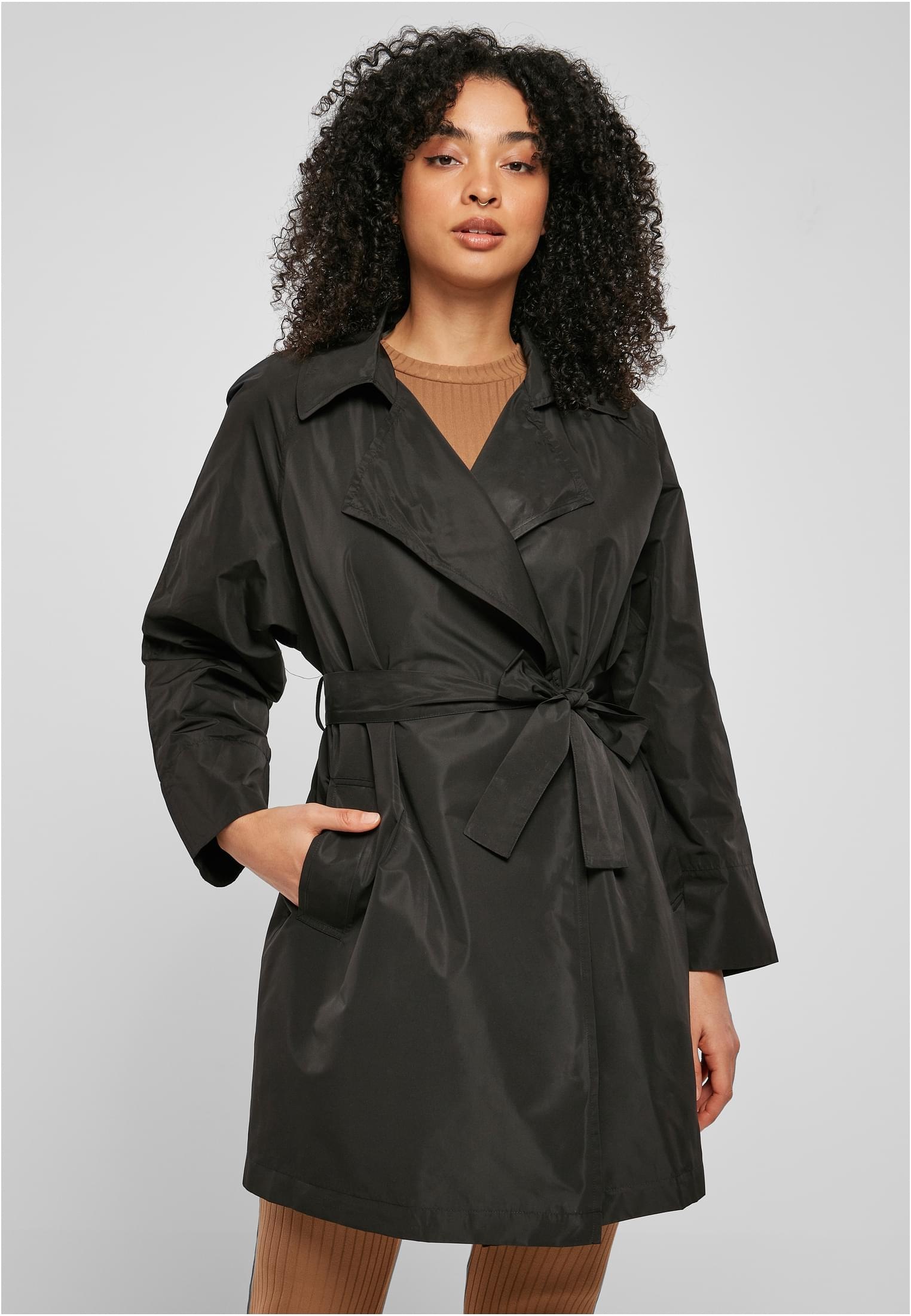 URBAN CLASSICS Allwetterjacke "Urban Classics Damen Ladies Crinkle Nylon Minimal Trench Coat", (1 St.), ohne Kapuze